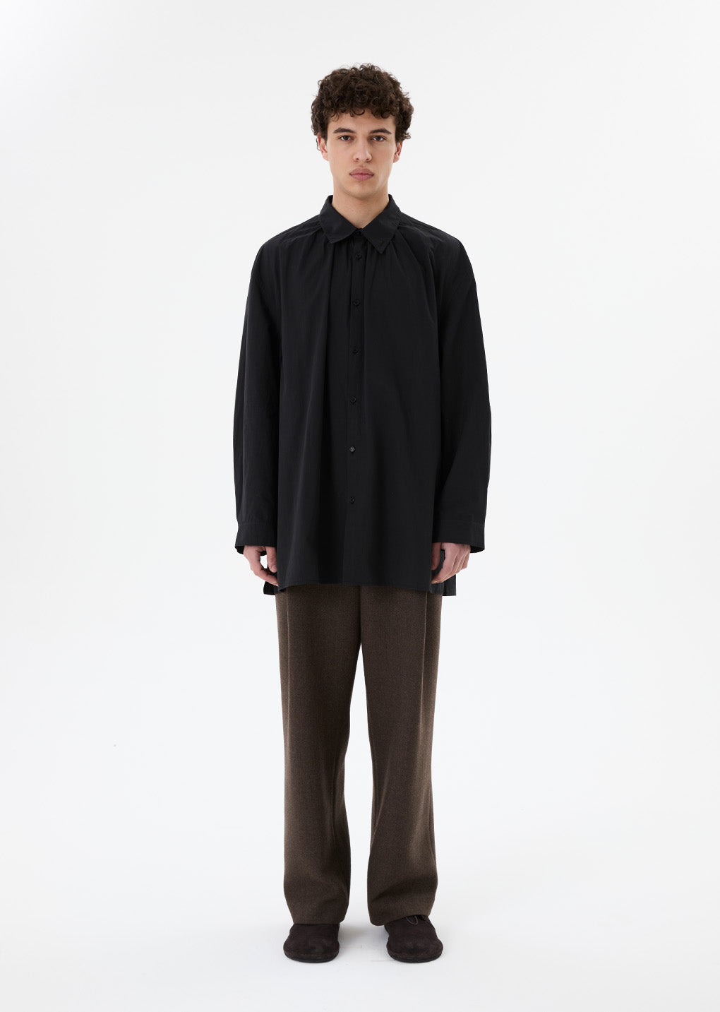 neck shirring oversized shirts, black hover