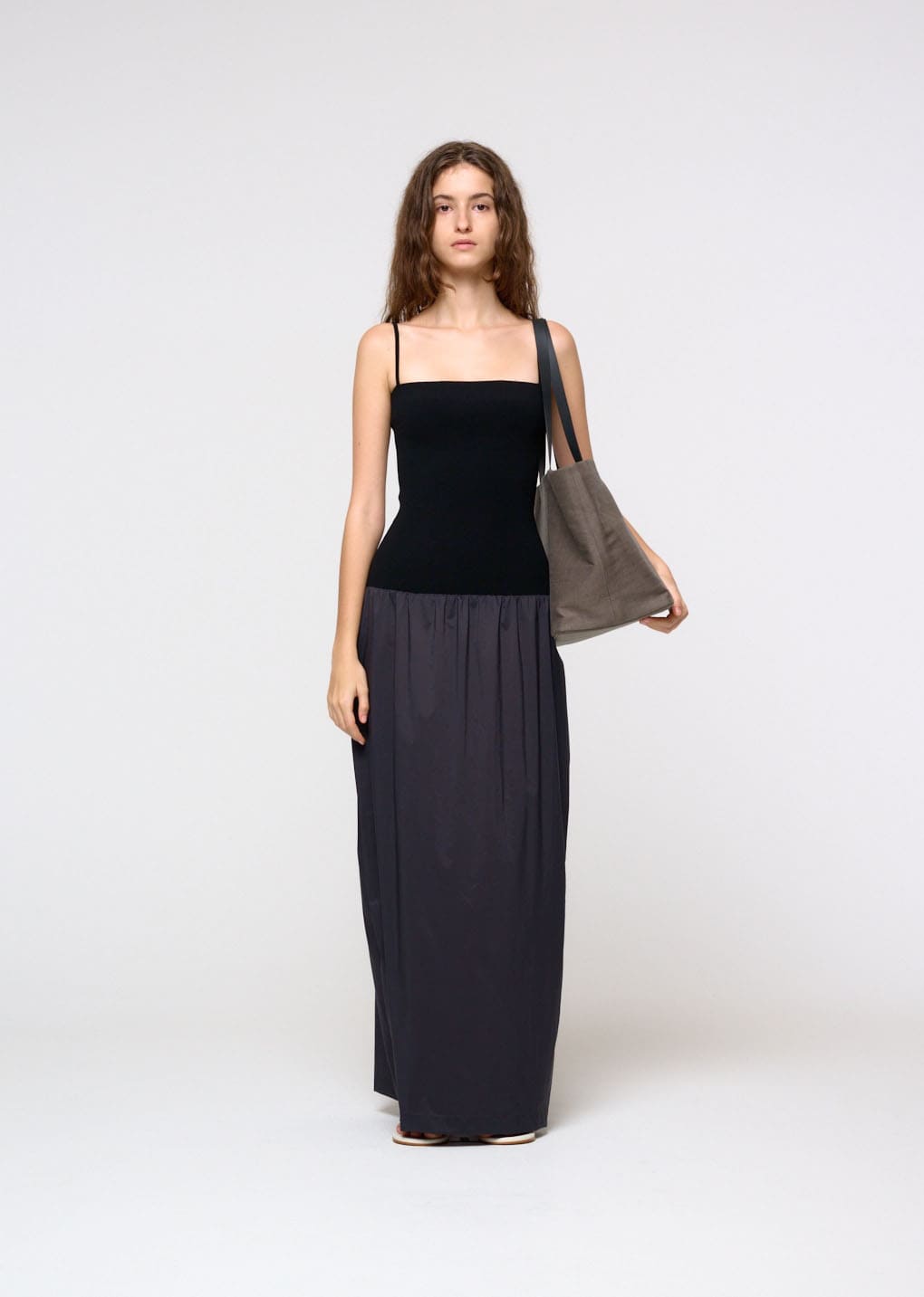 nylon knit maxi dress, charcoal hover