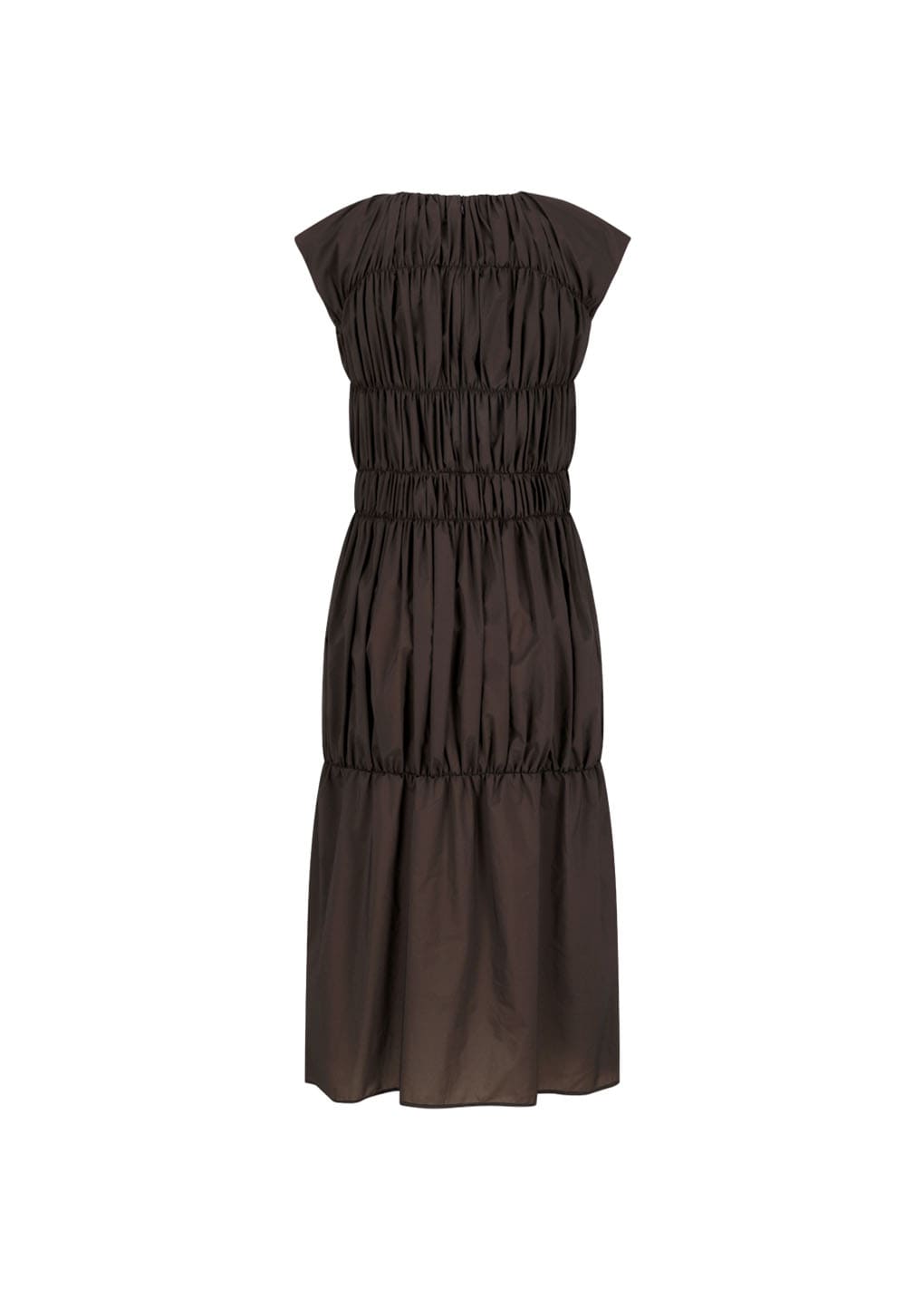 nylon shirring dress, brown hover