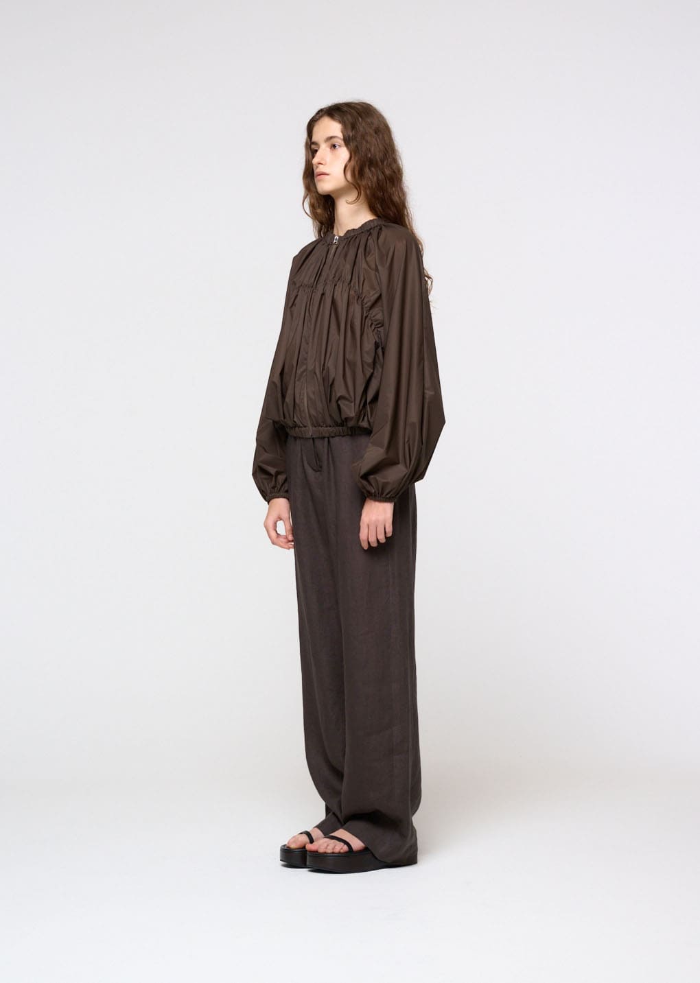 nylon shirring jumper, brown