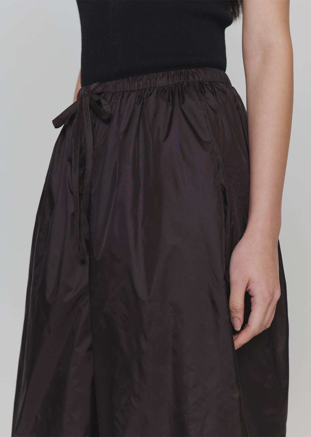 nylon shirring pants, dark brown