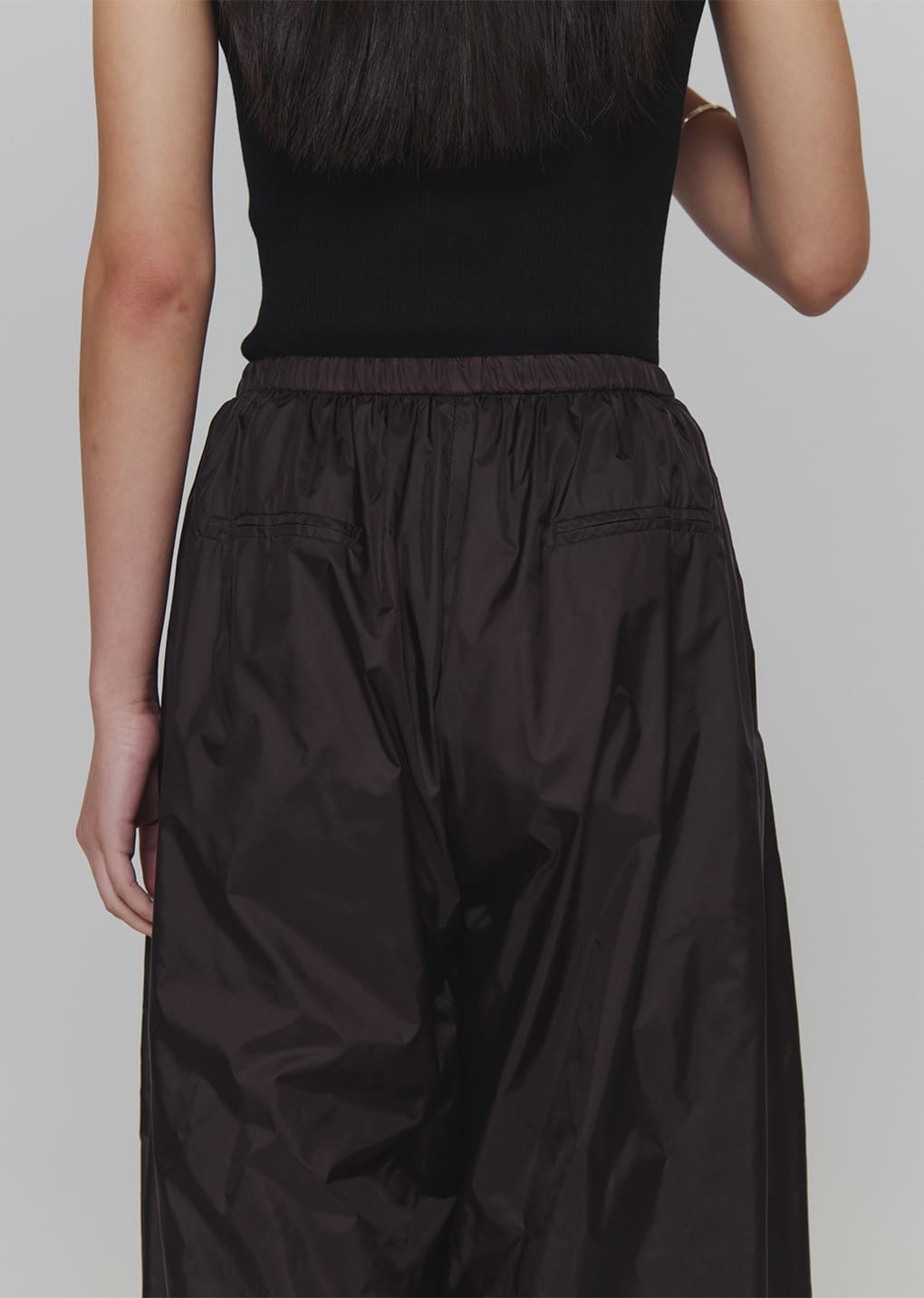 nylon shirring pants, dark brown