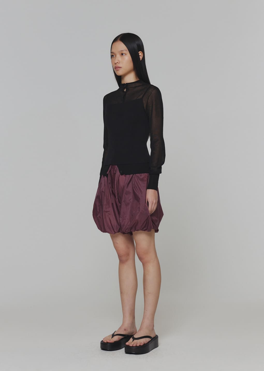 nylon shirring shorts, purple
