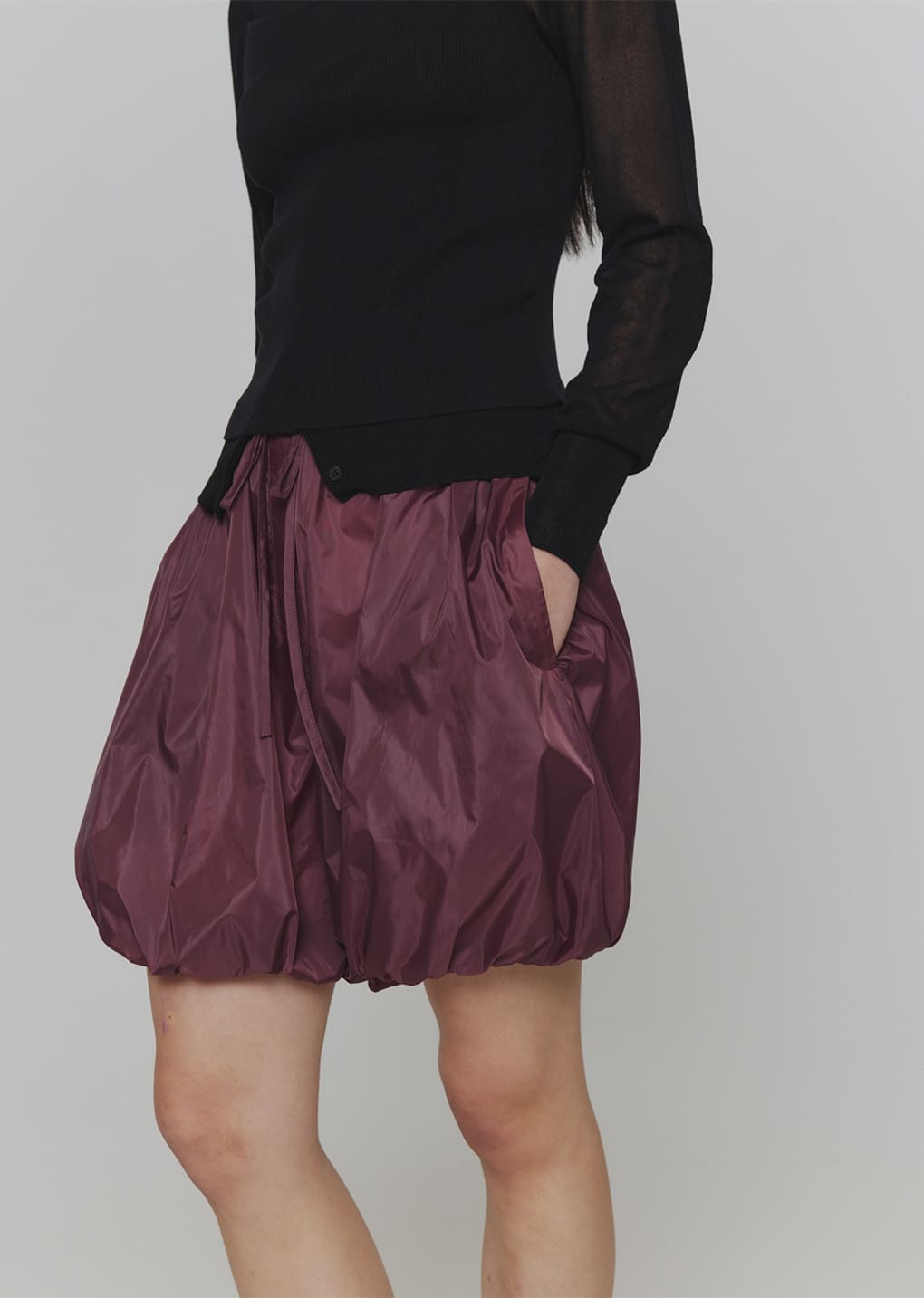 nylon shirring shorts, purple