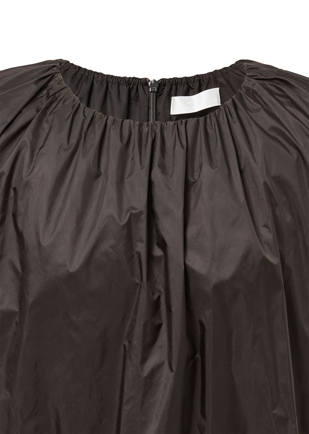nylon volume shirring top, dark brown