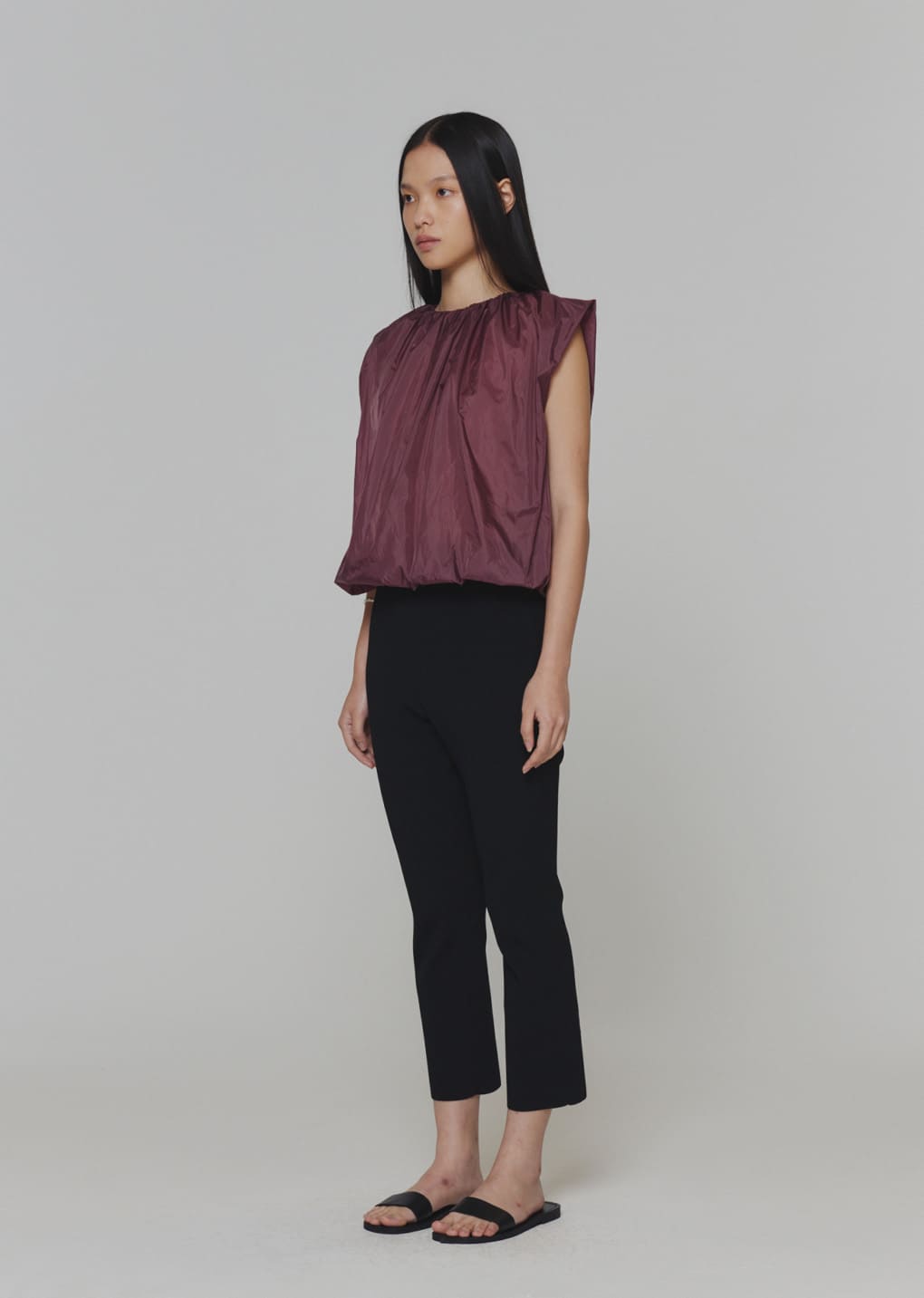 nylon volume shirring top, purple