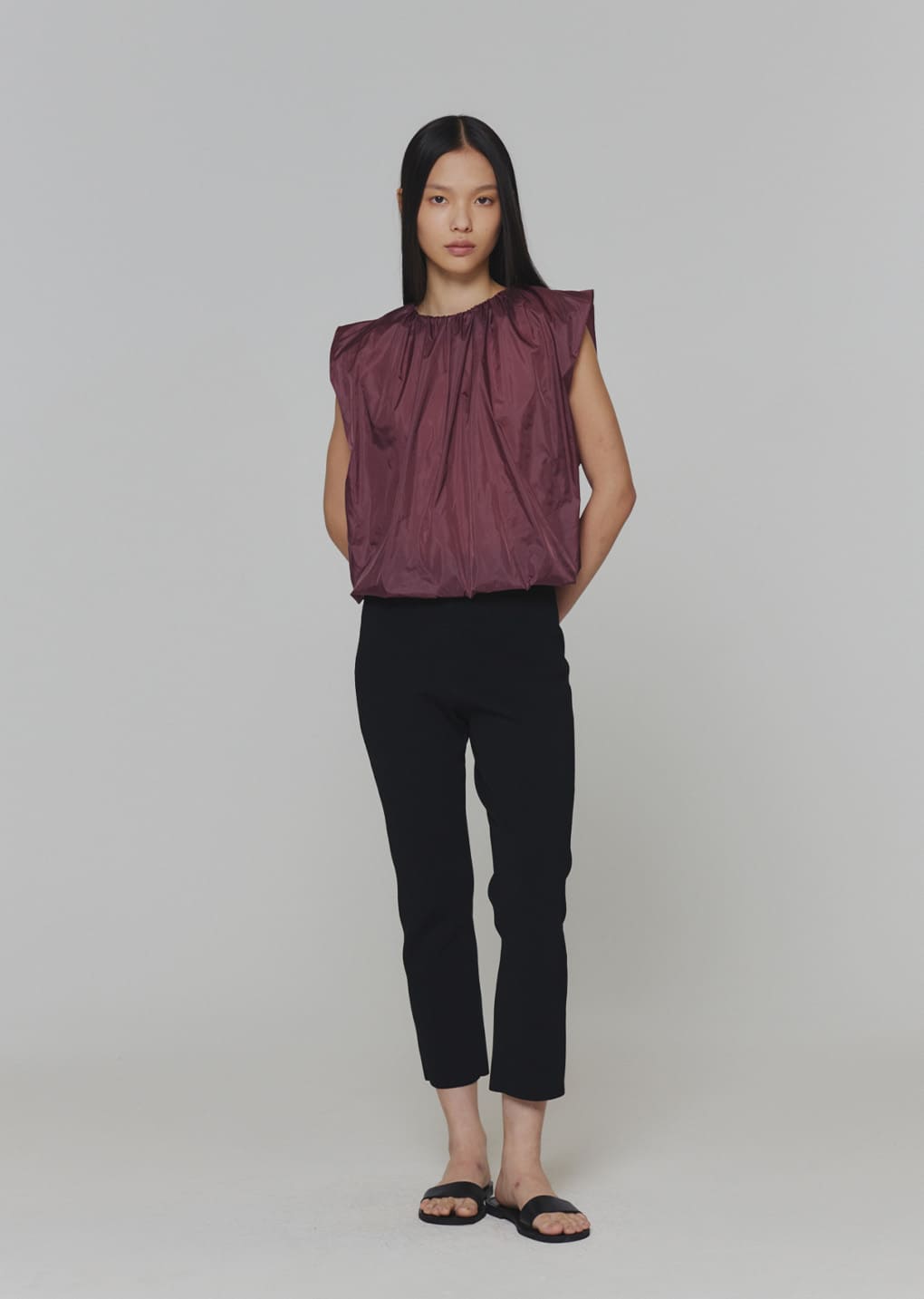 nylon volume shirring top, purple