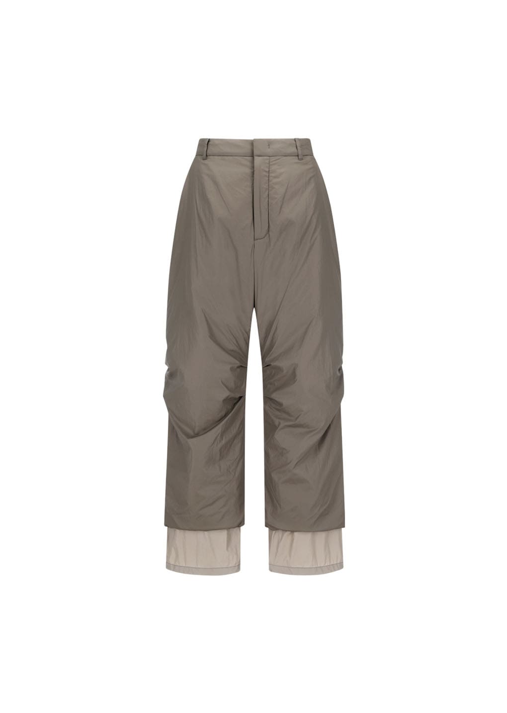 nylon padded straight pants, brown