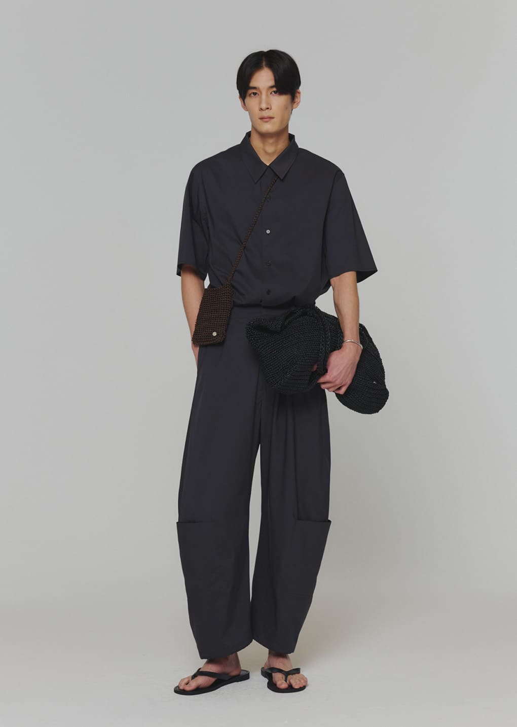 open collar half shirts, charcoal