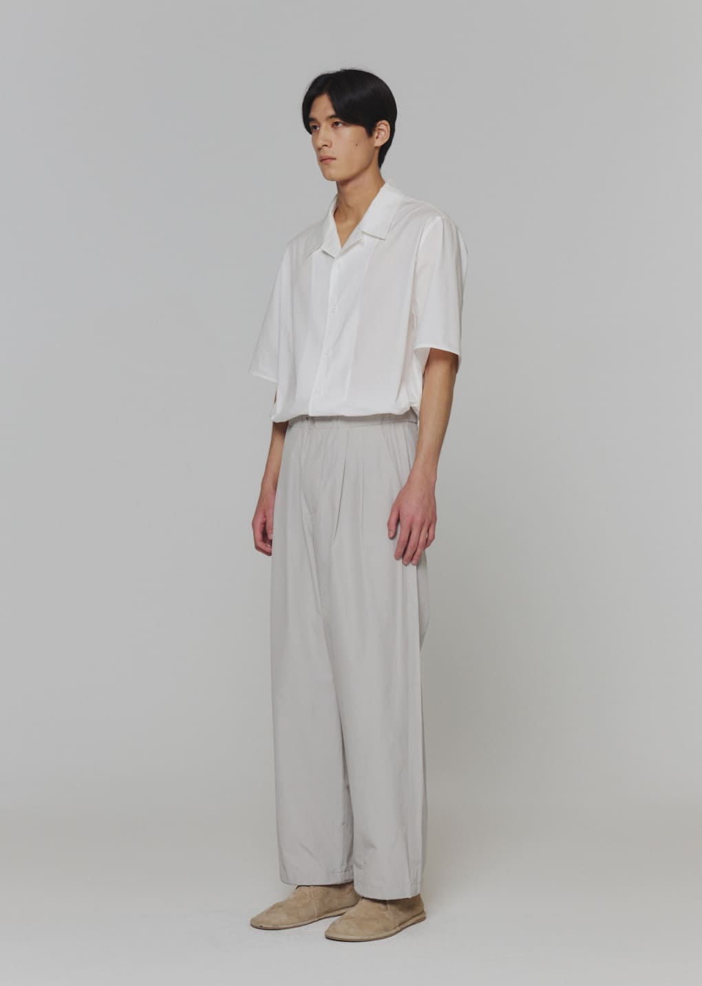 open collar half shirts, white