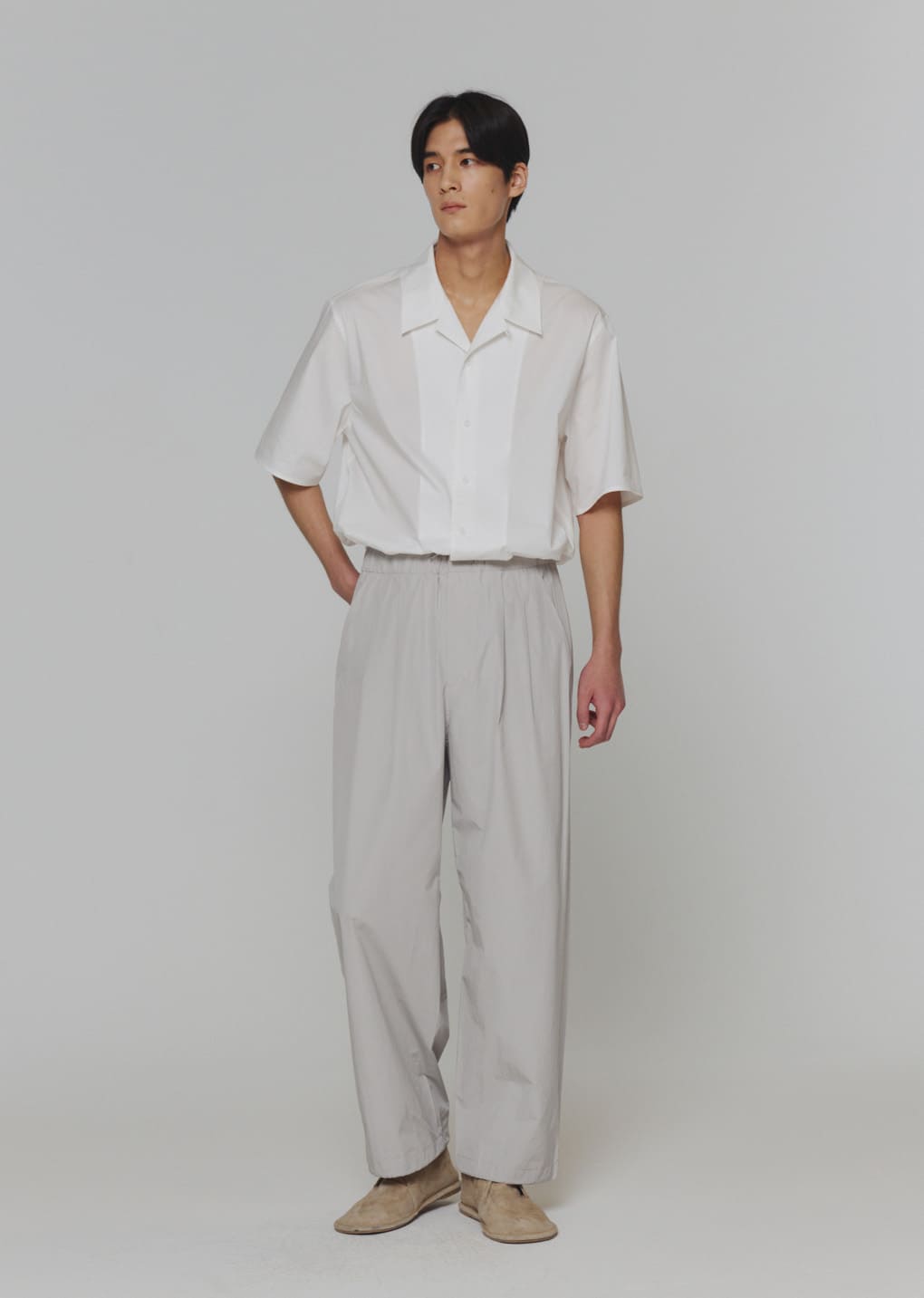 open collar half shirts, white