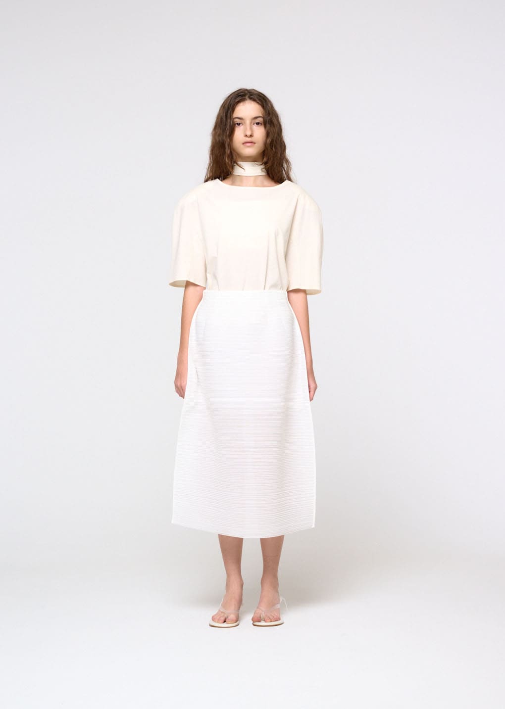 padded jersey top, ivory hover