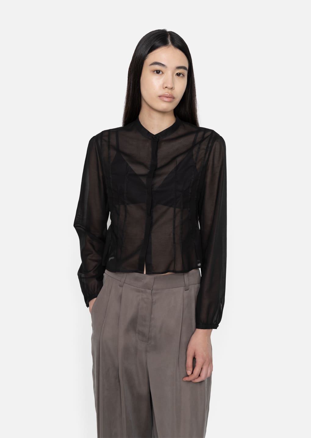 pintuck slim shirt, black