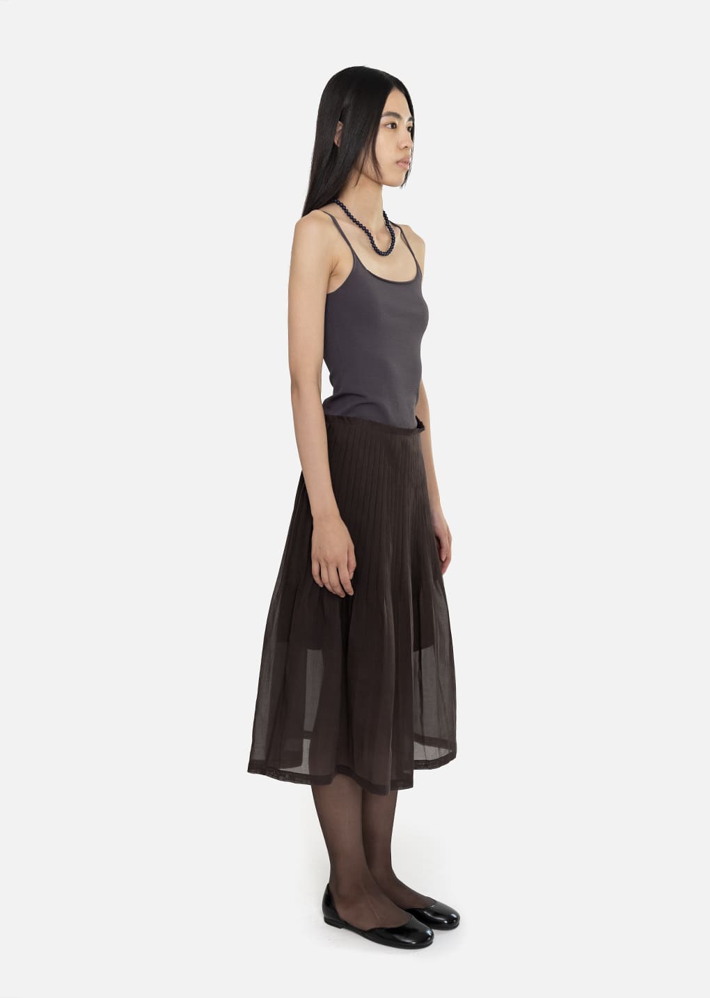 pleated midi skirt, brown