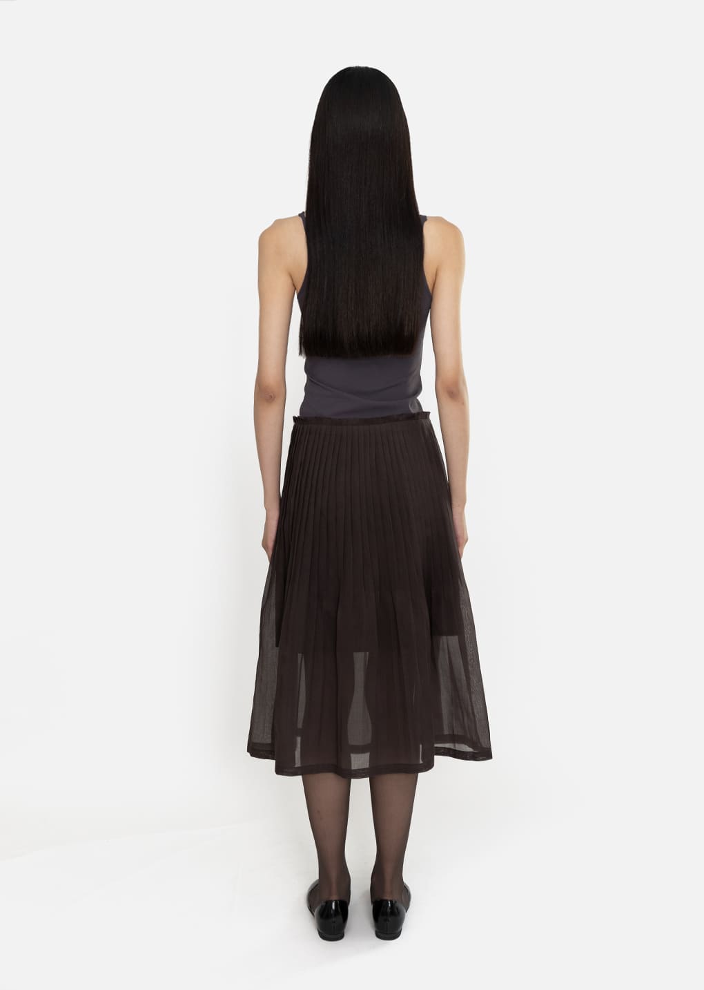 pleated midi skirt, brown