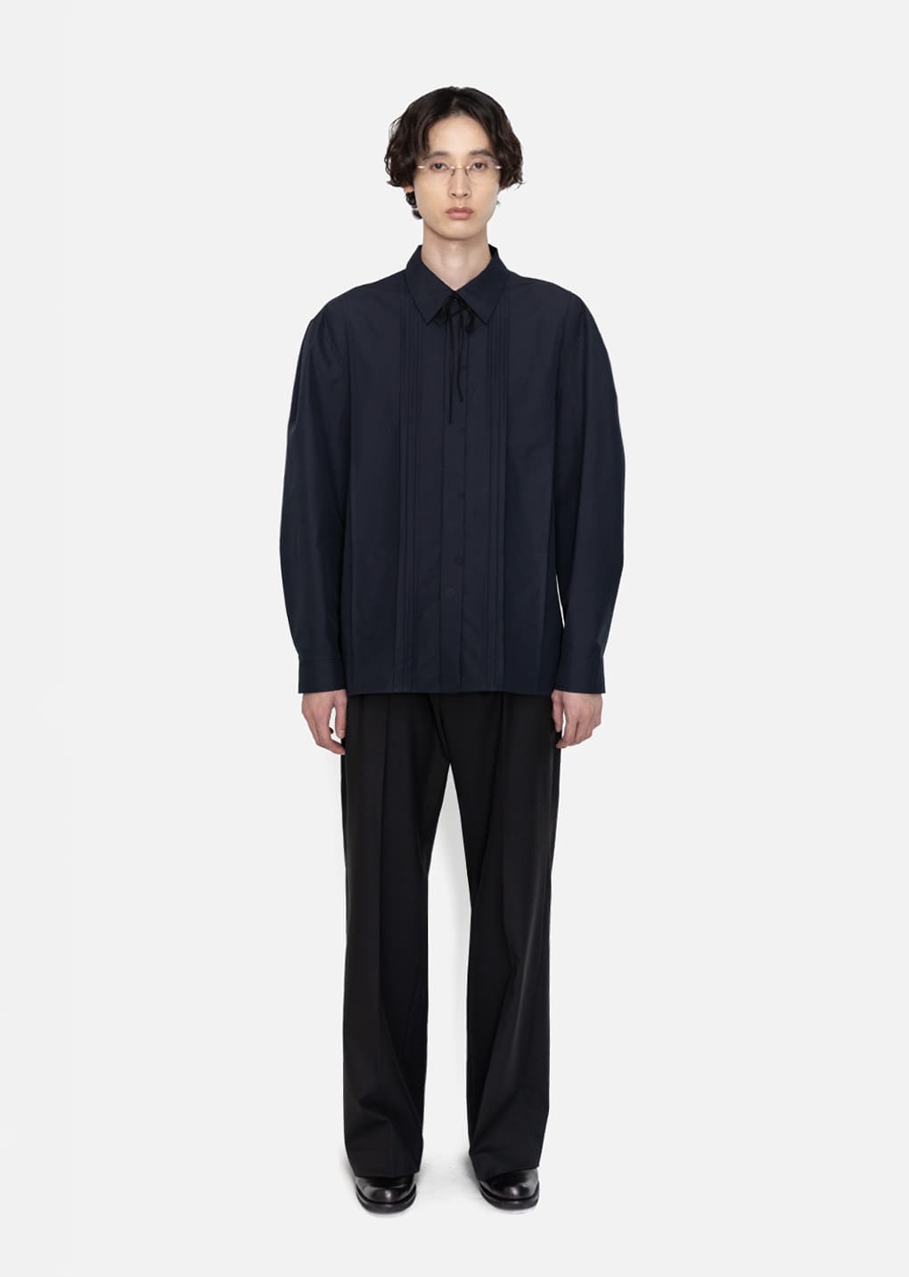 pleated shirt, navy hover