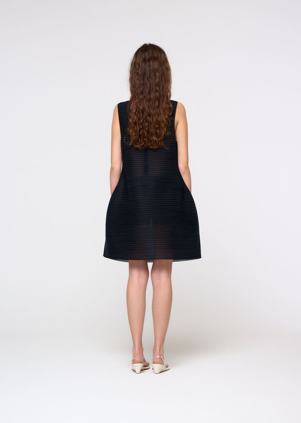 pleats hourglass mini dress, black