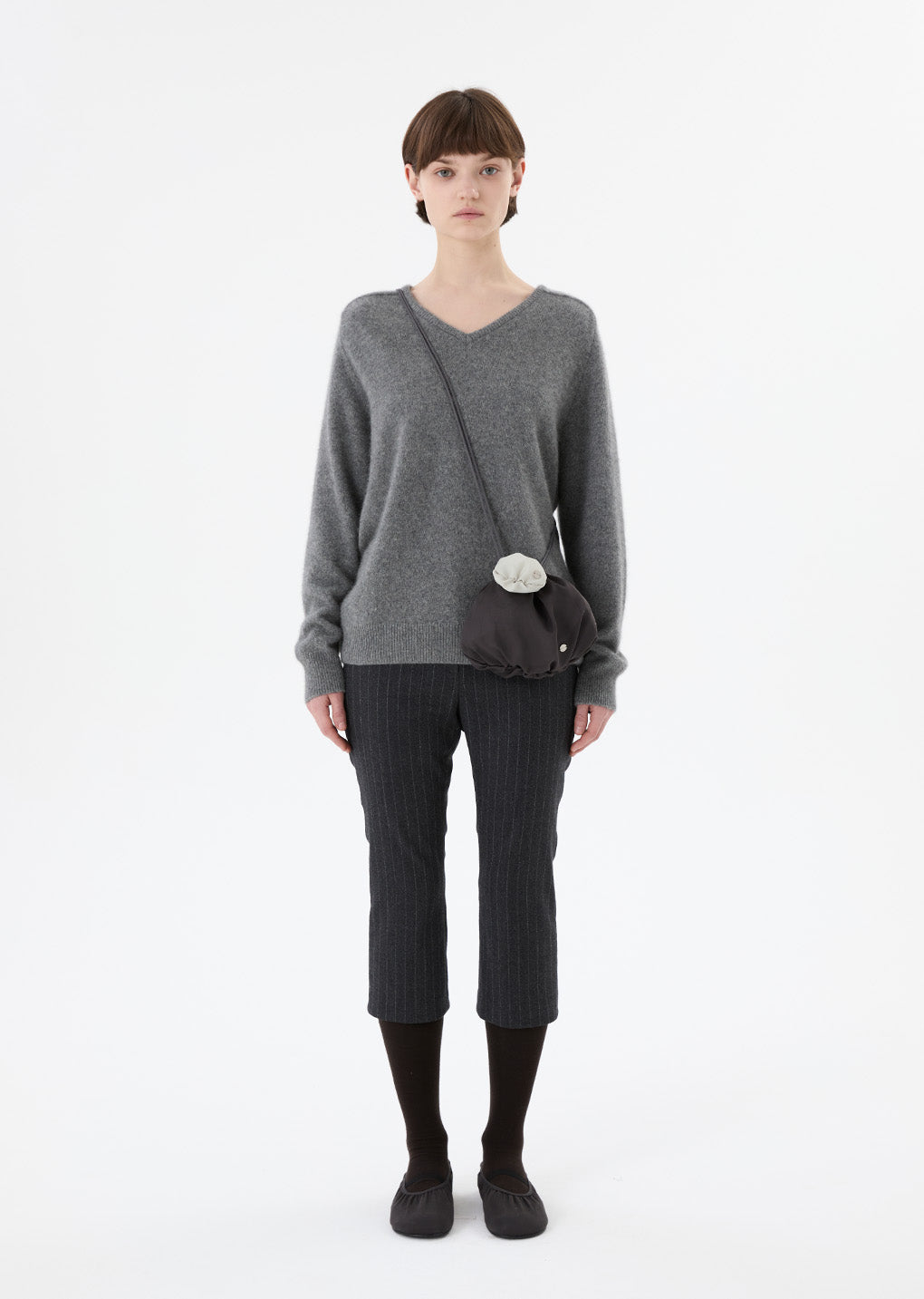 racoon v-neck knit, charcoal hover