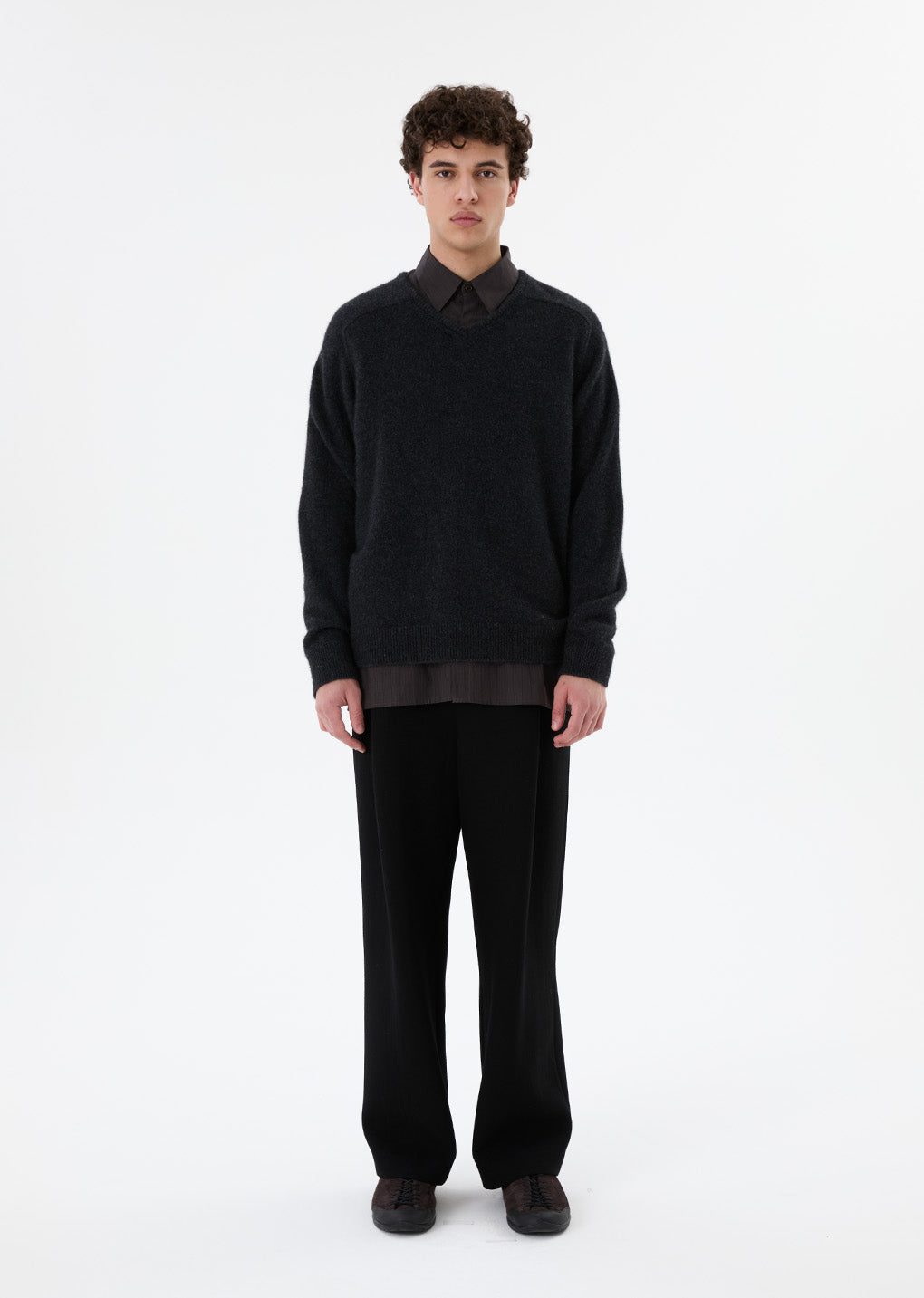 racoon v-neck knit, dark grey hover