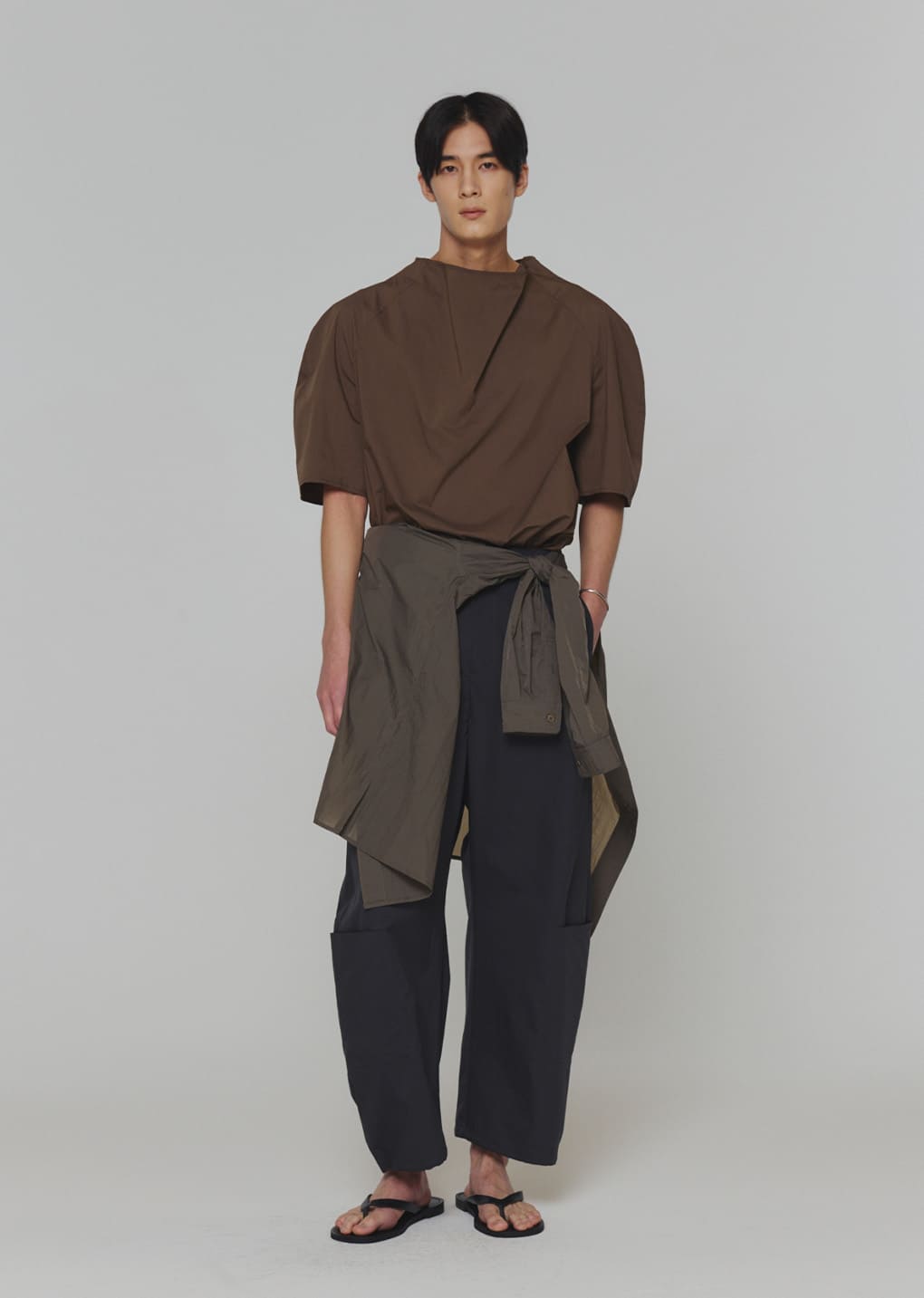 raglan cowl neck top, brown