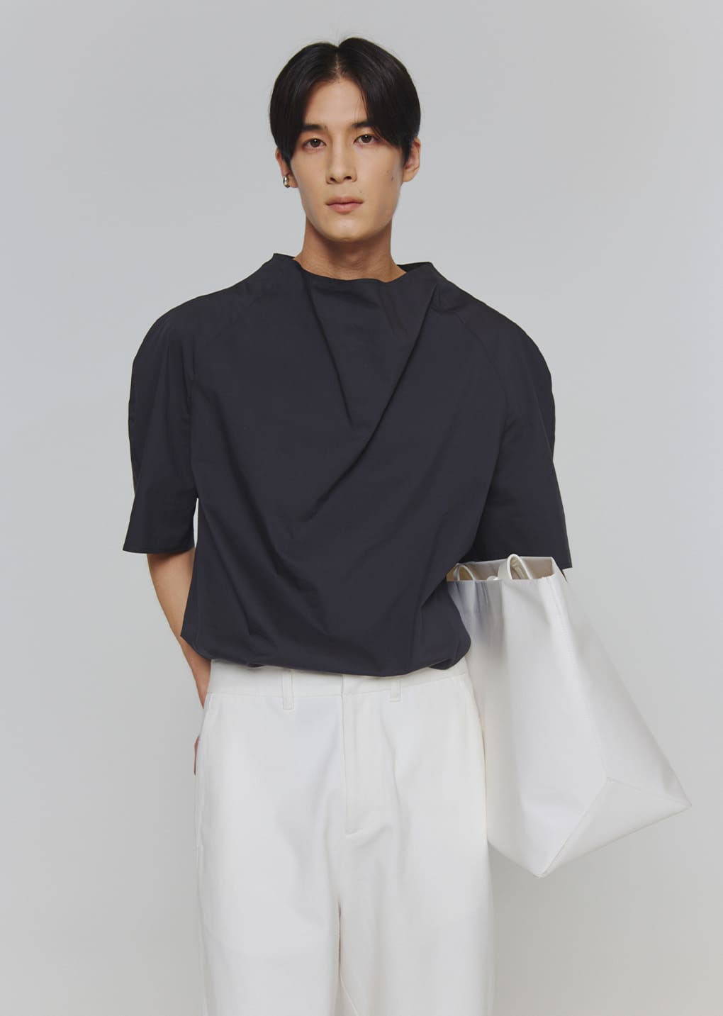 raglan cowl neck top, charcoal