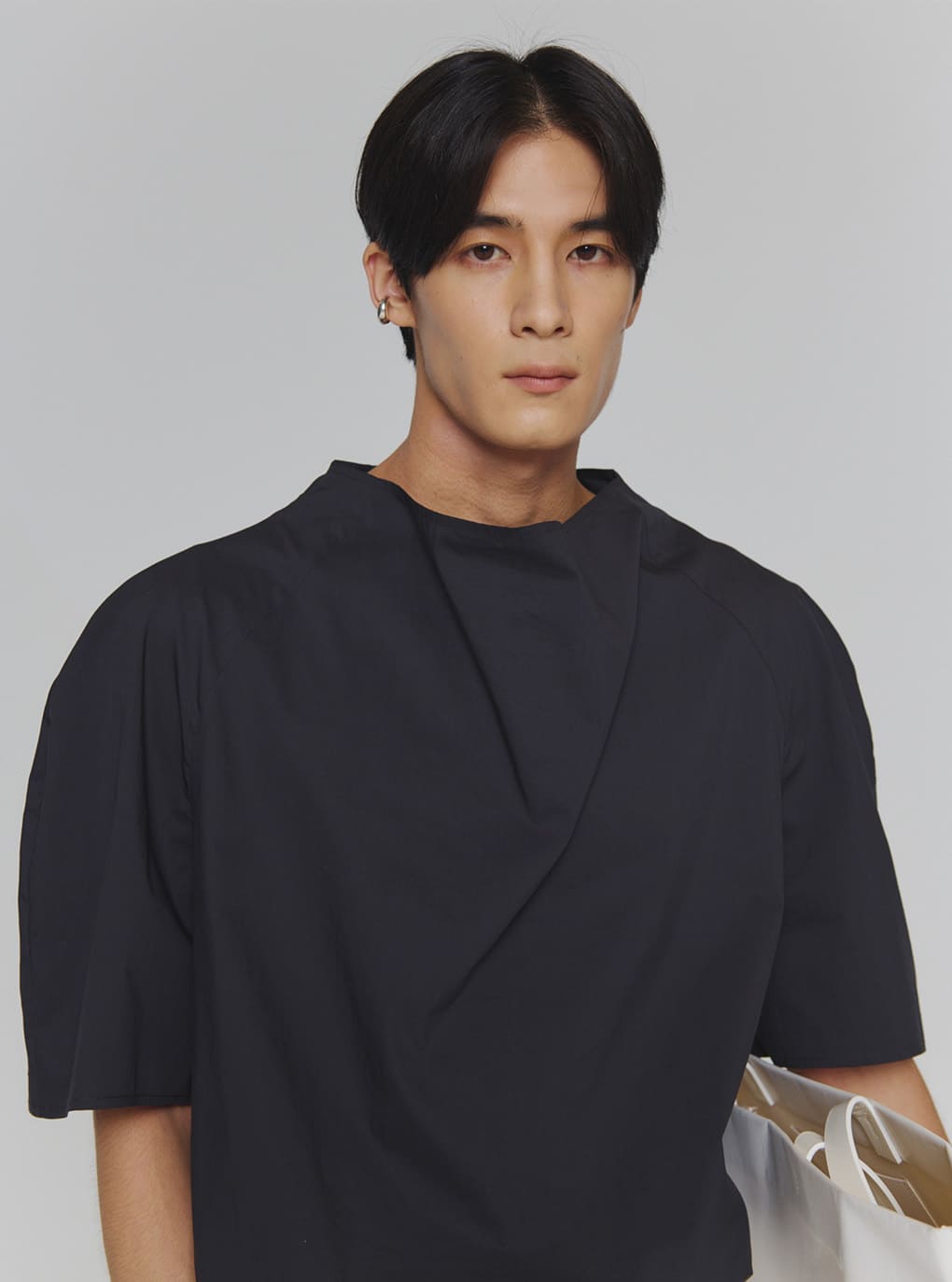 raglan cowl neck top, charcoal