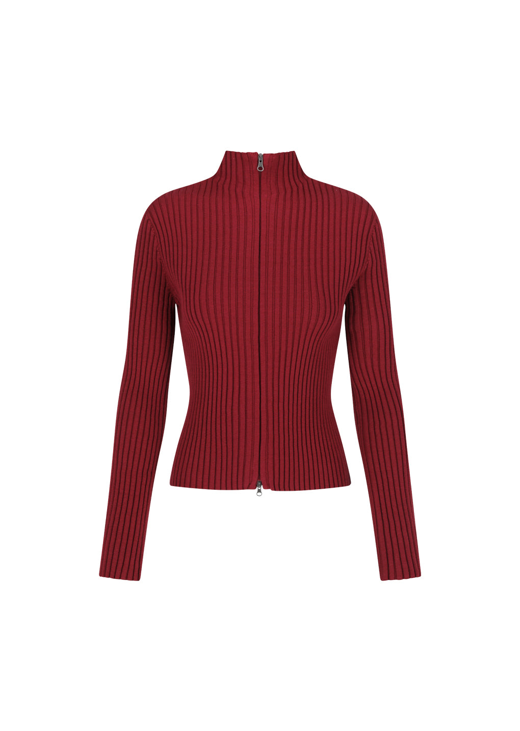 ribbed high neck zip up, burgundy