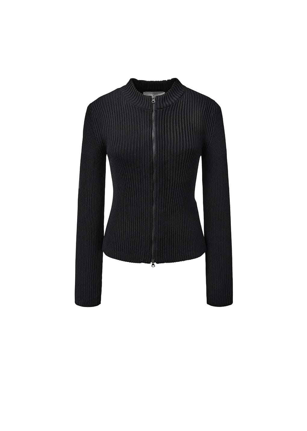 RIBBED MOCK NECK CARDIGAN, BLACK