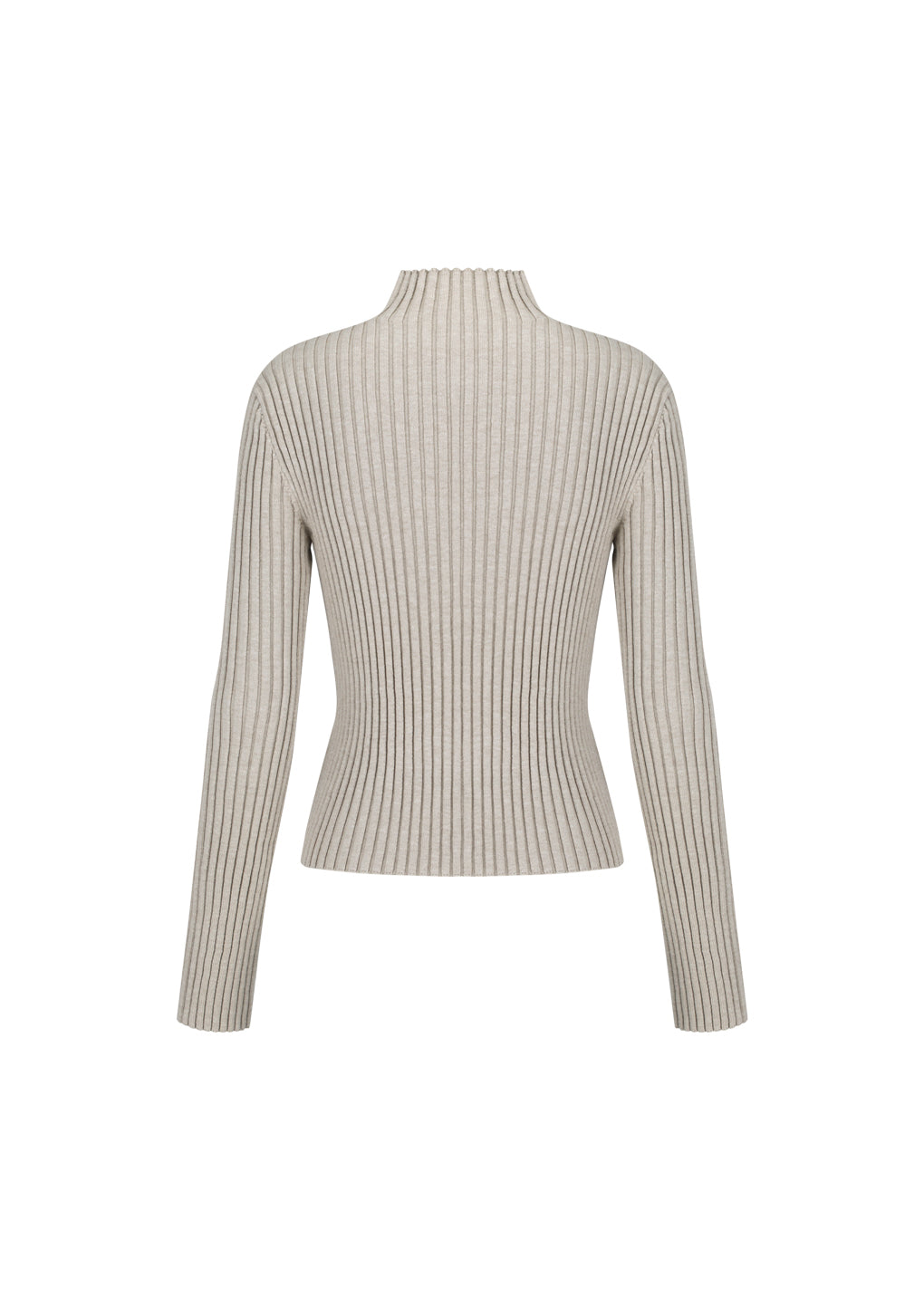 ribbed high neck zip up, beige