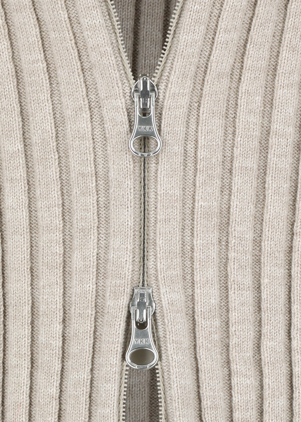 ribbed high neck zip up, beige