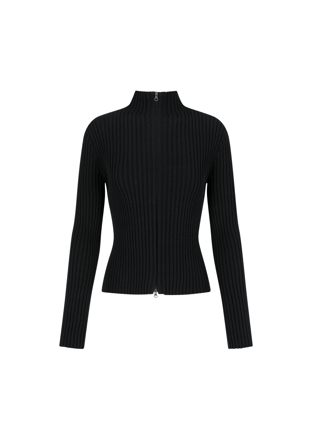 ribbed high neck zip up, black