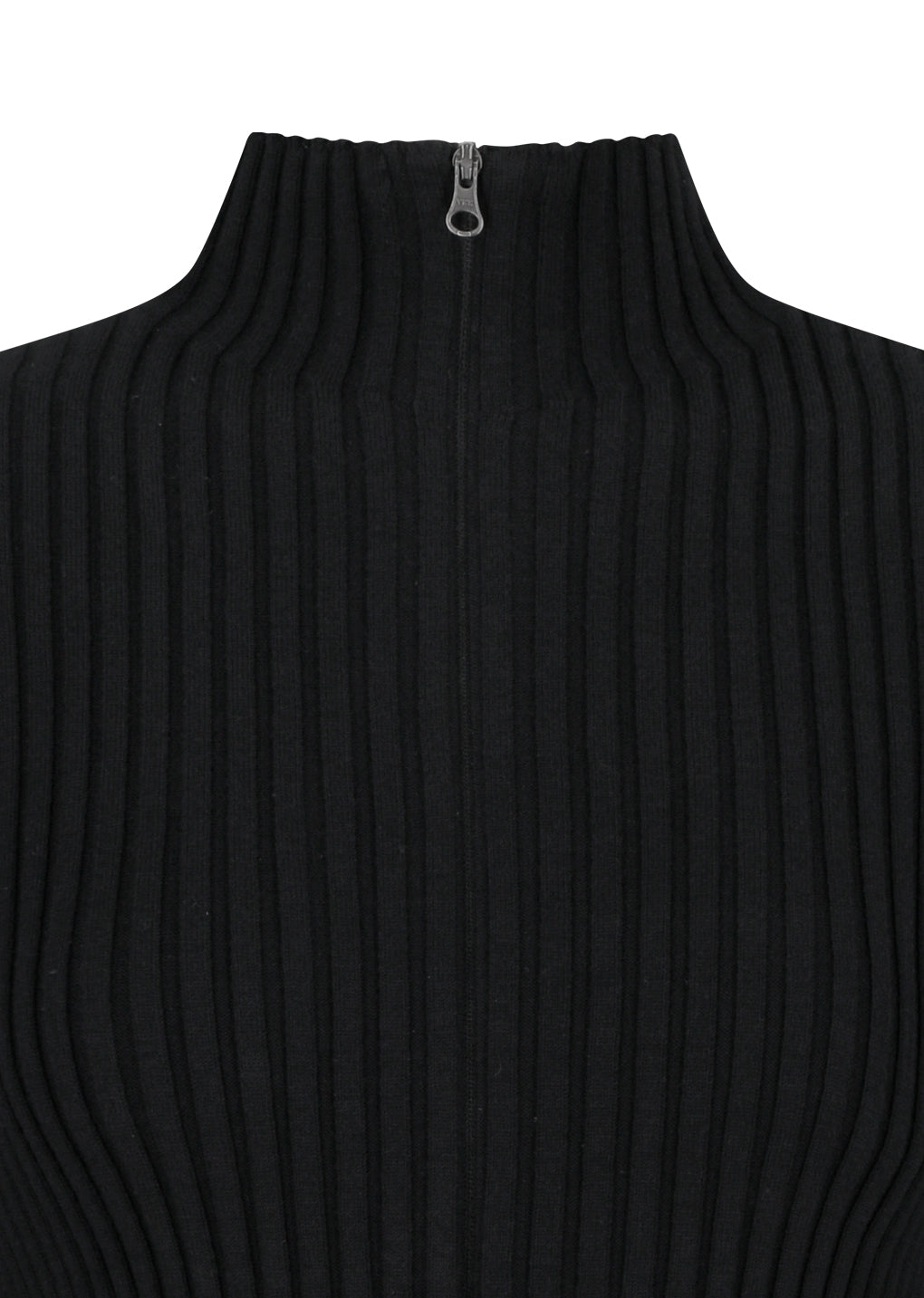 ribbed high neck zip up, black