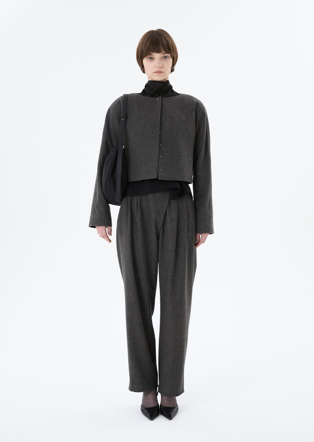 rounded shoulder jacket, charcoal hover