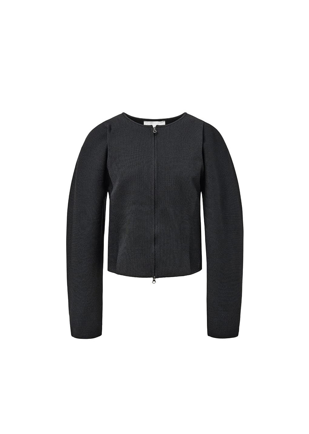 rounded zip-up cardigan, black
