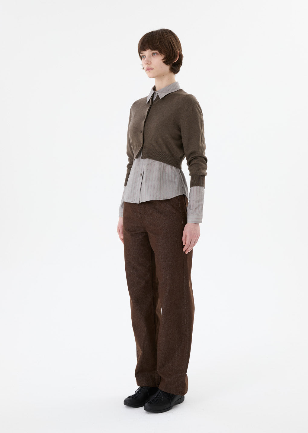 round neck crop cardigan, brown