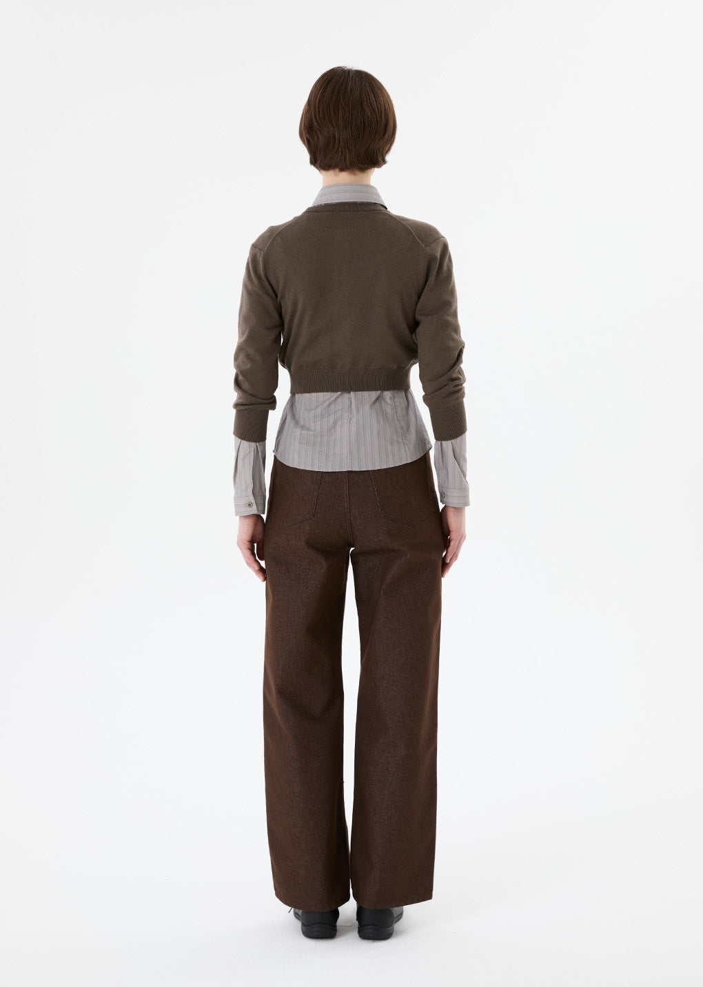 round neck crop cardigan, brown