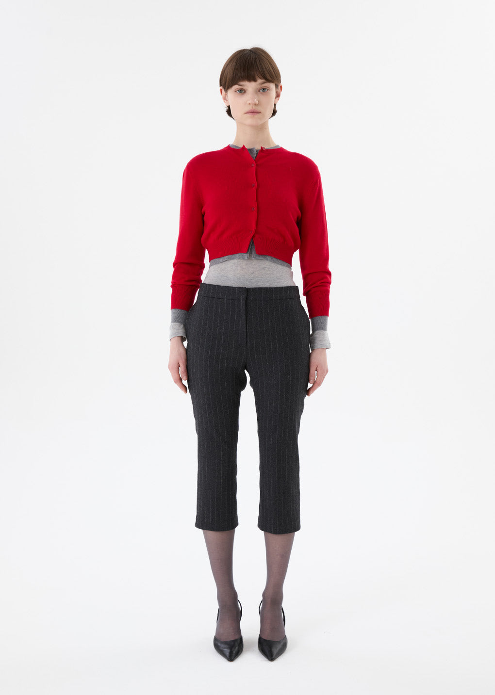 round neck crop cardigan, red