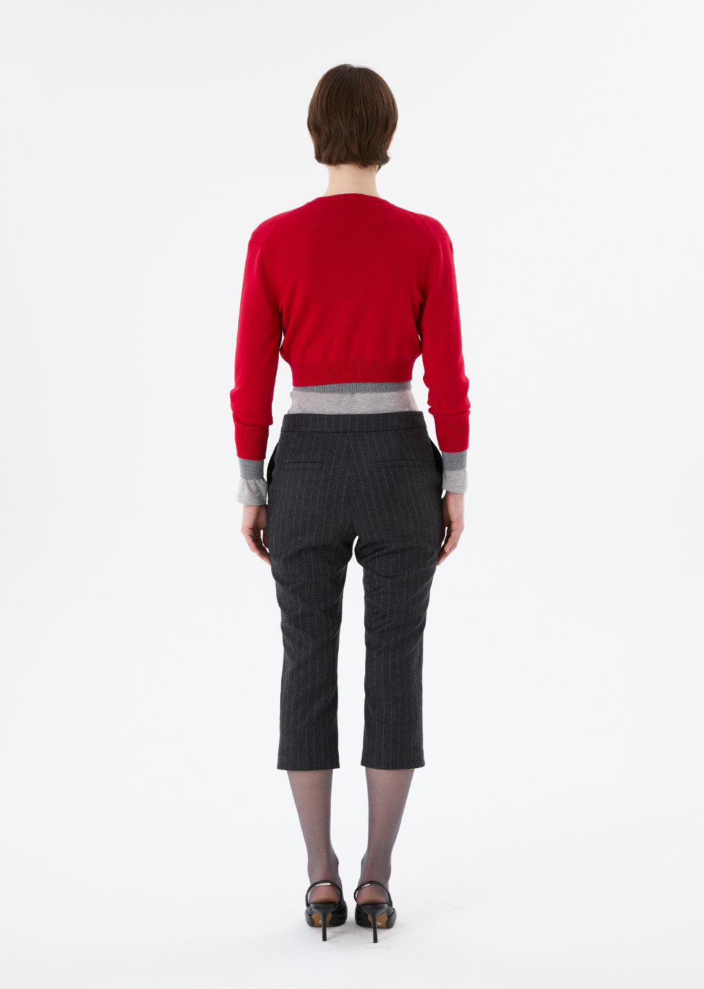 round neck crop cardigan, red