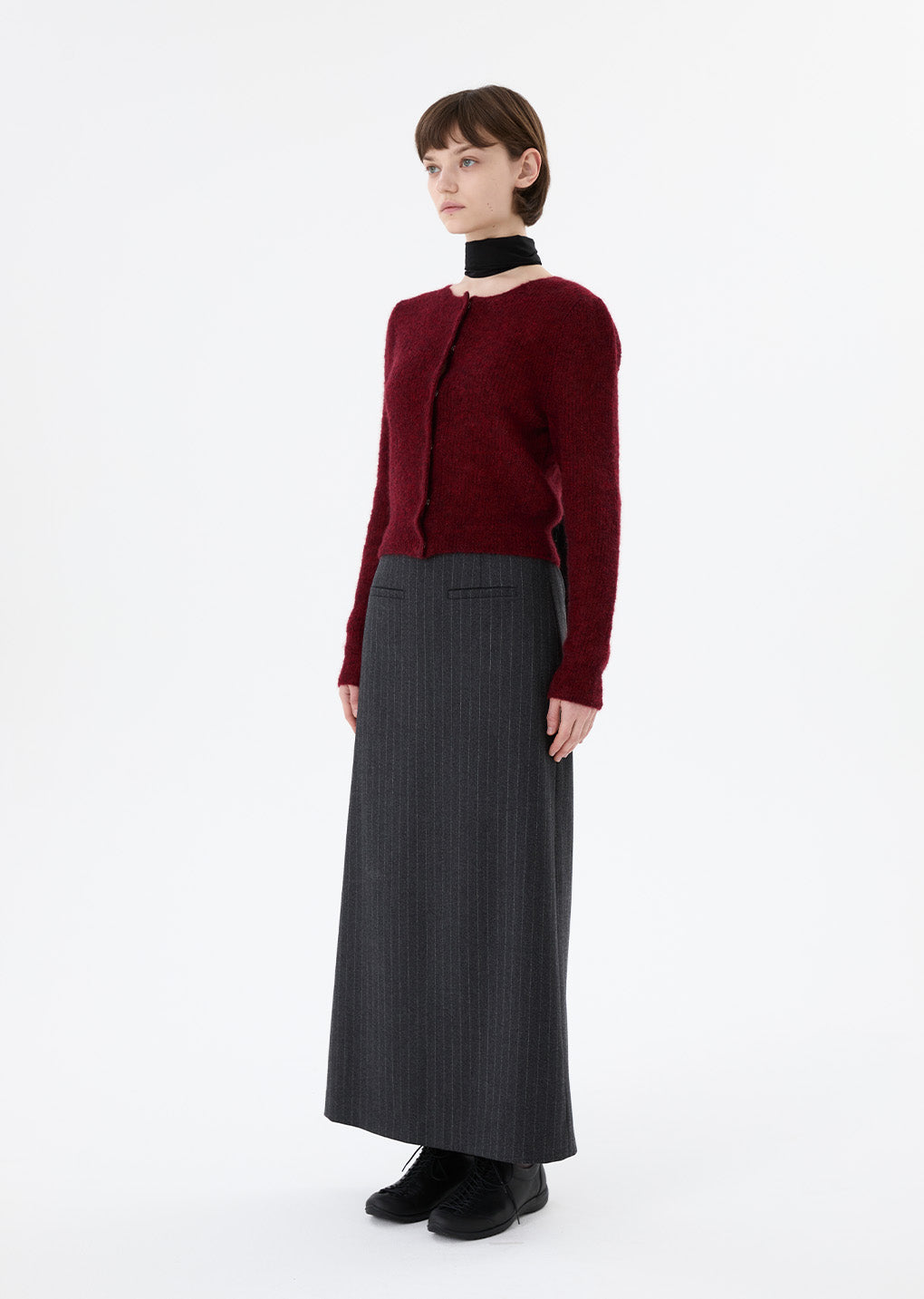 round neck sheer cardigan, red