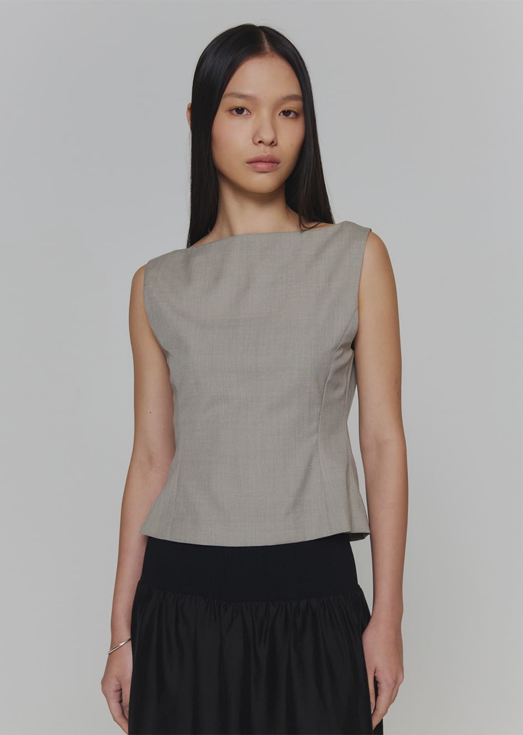 scoop neck two way vest, beige