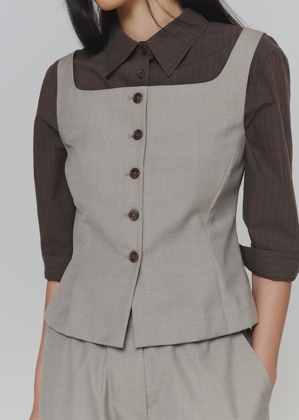 scoop neck two way vest, beige