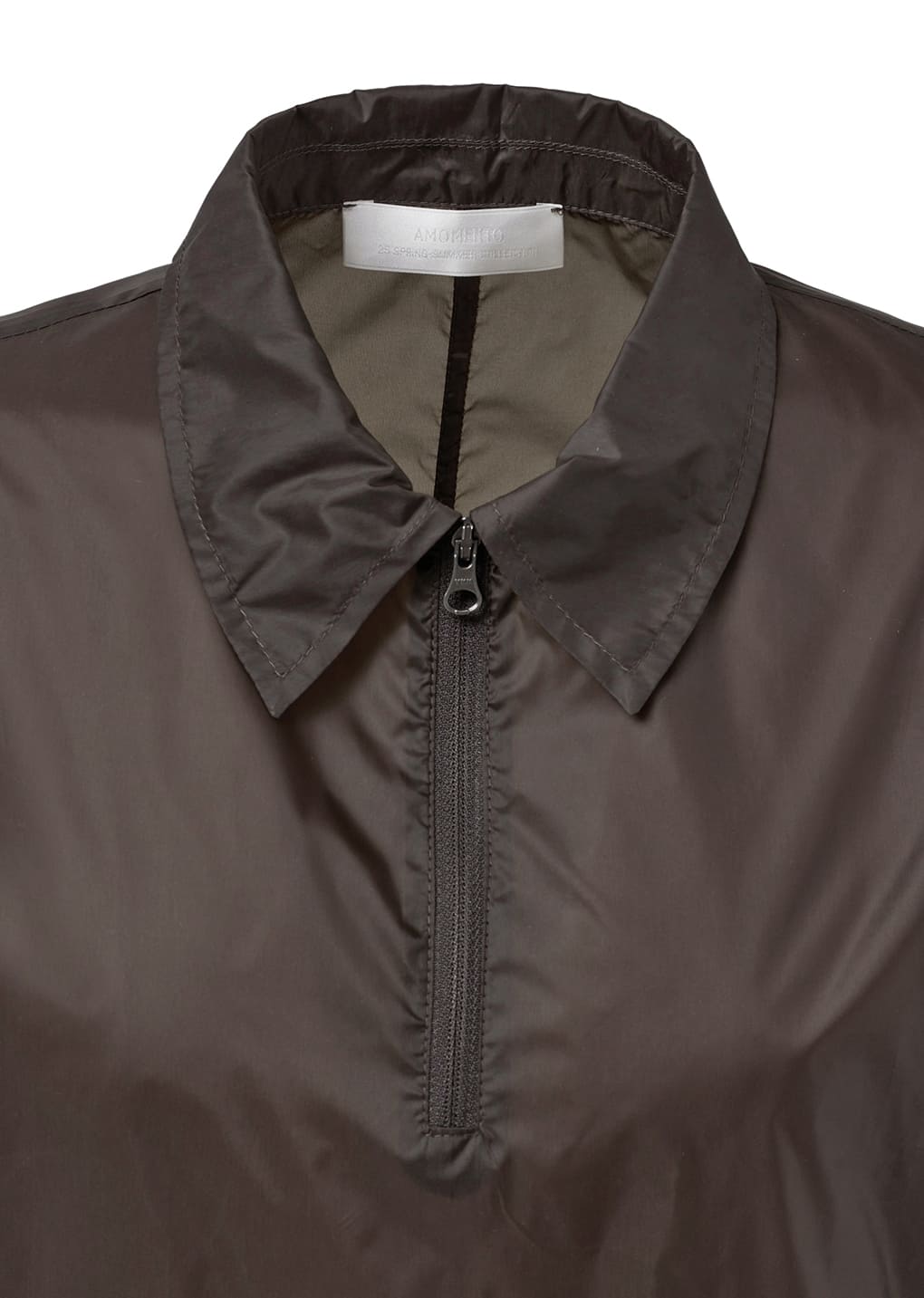 SHEER HALF ZIP-UP TOP, BROWN