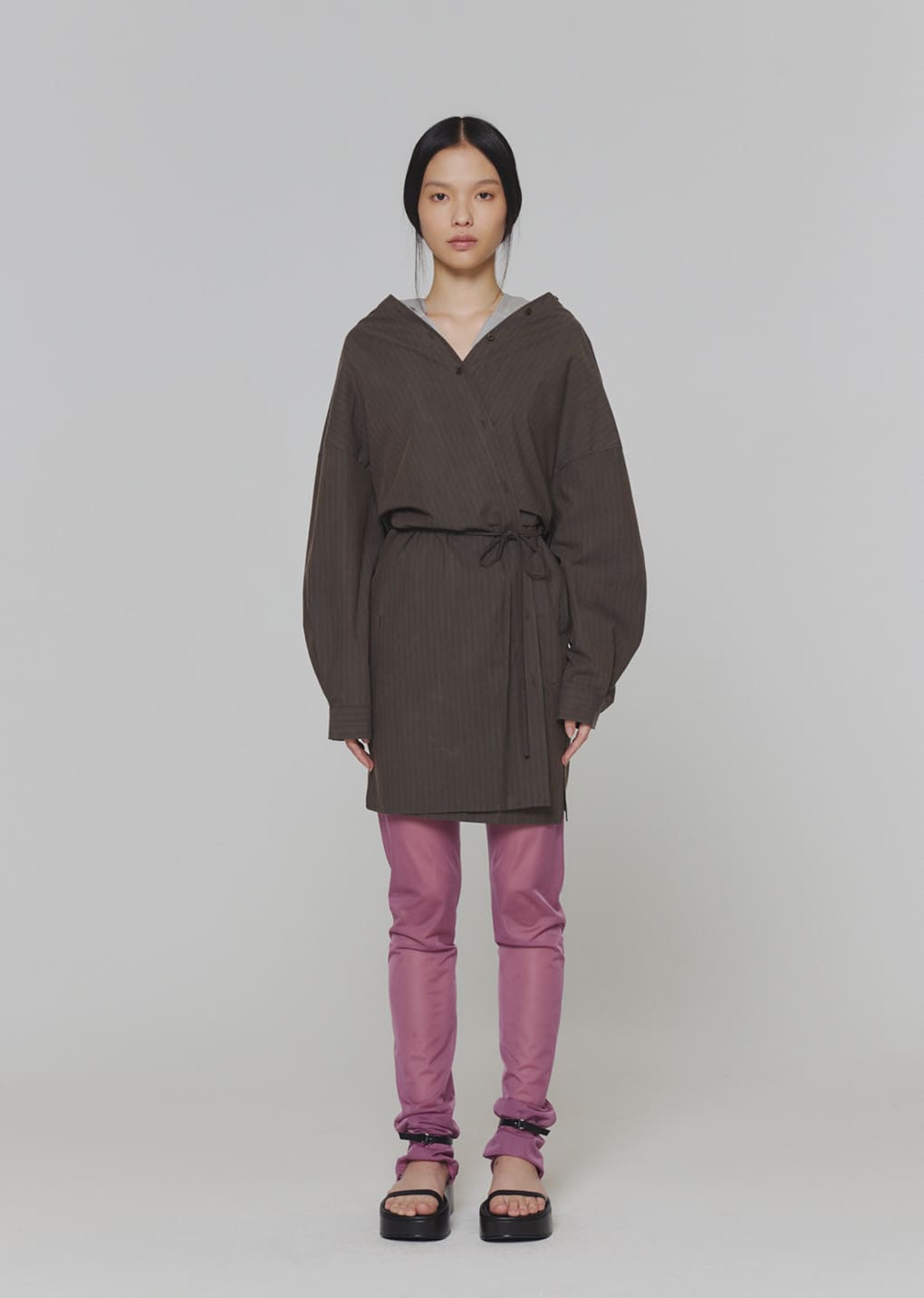 sheer hooded zip up jumper, light beige