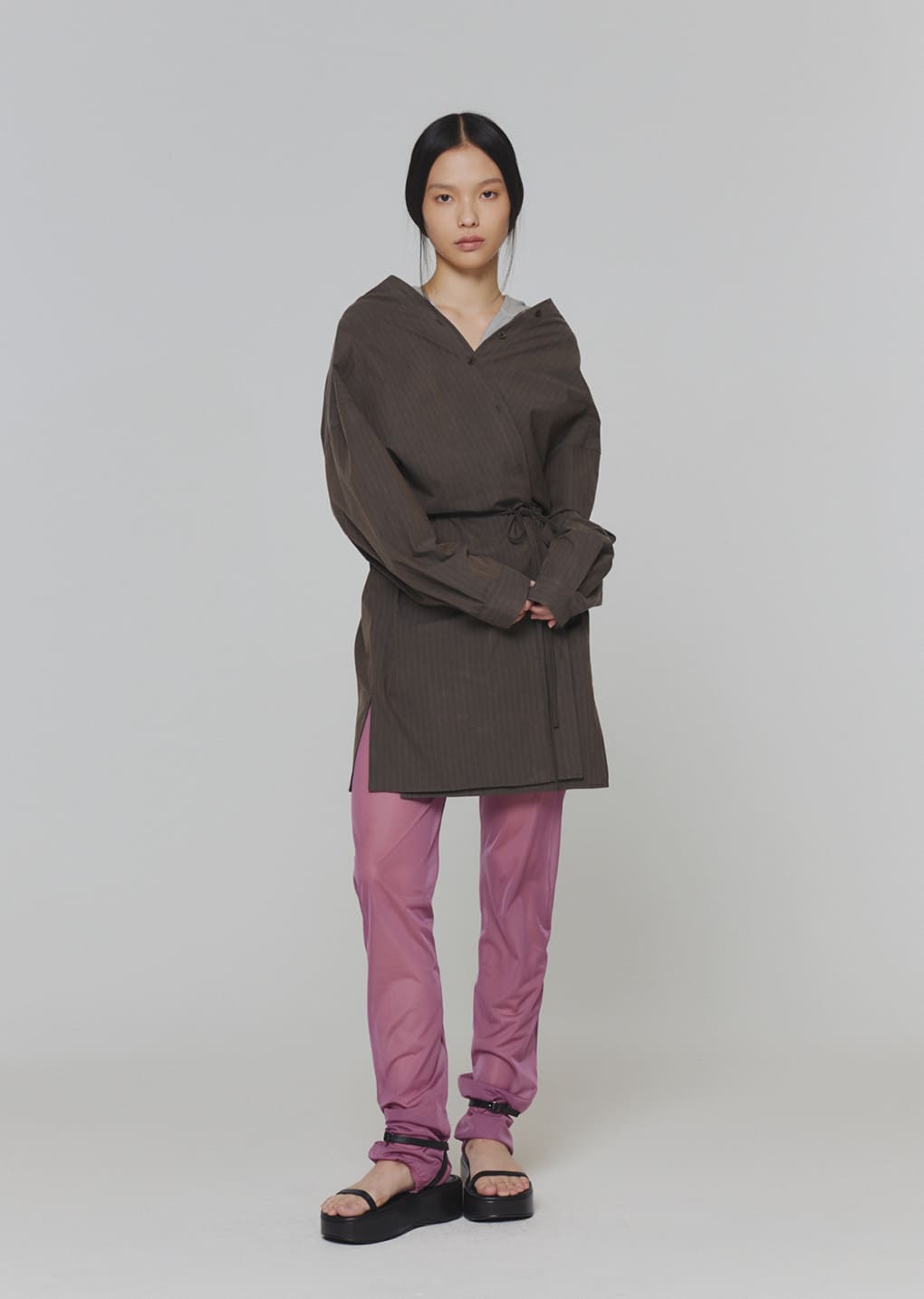 sheer hooded zip up jumper, light beige
