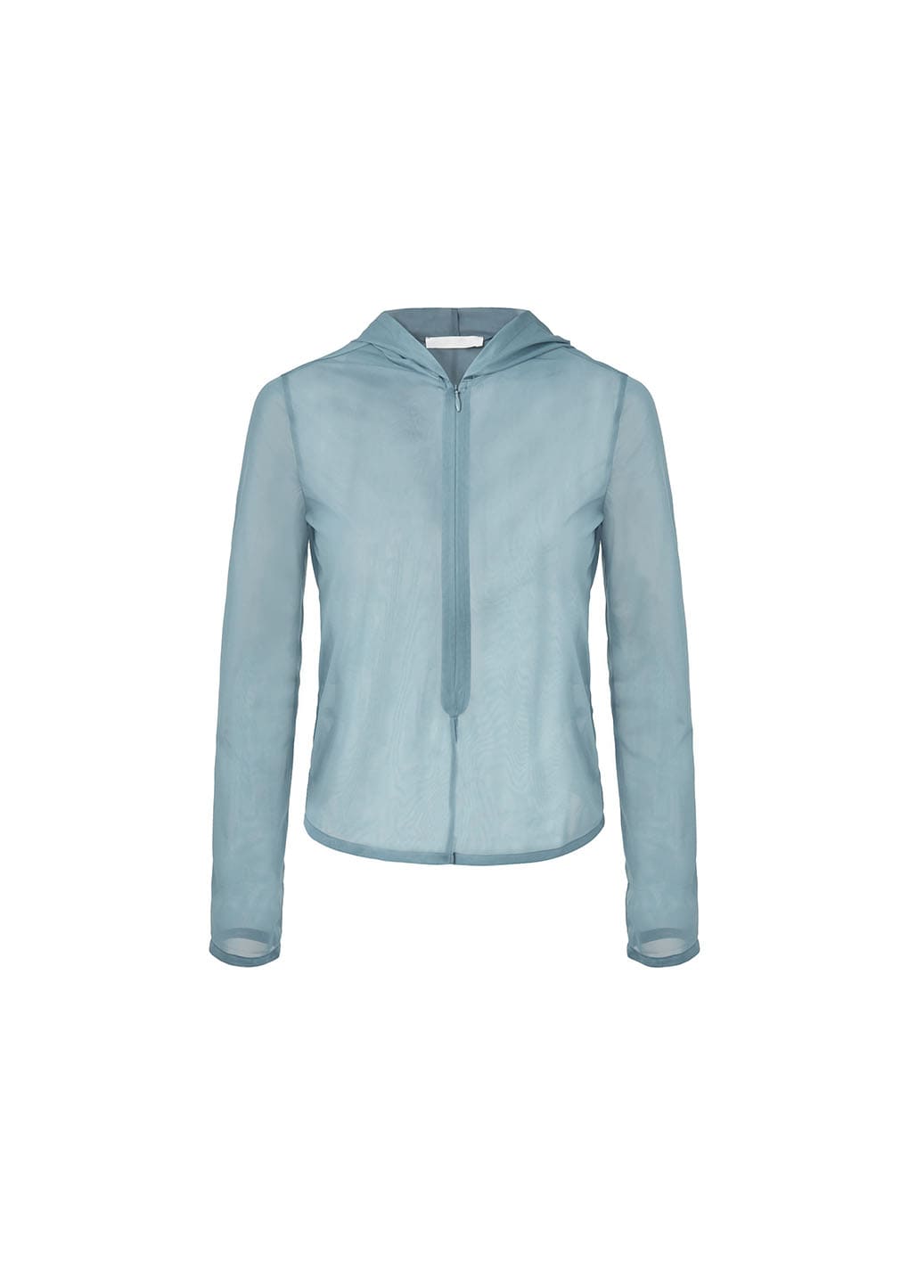 sheer hooded zip up jumper, mint