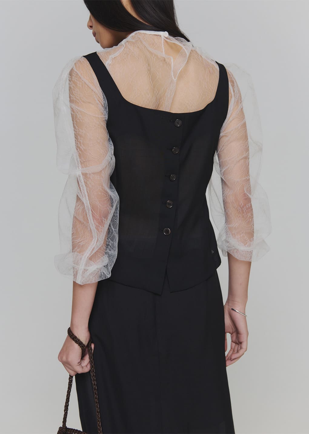 sheer lace mock neck top, white