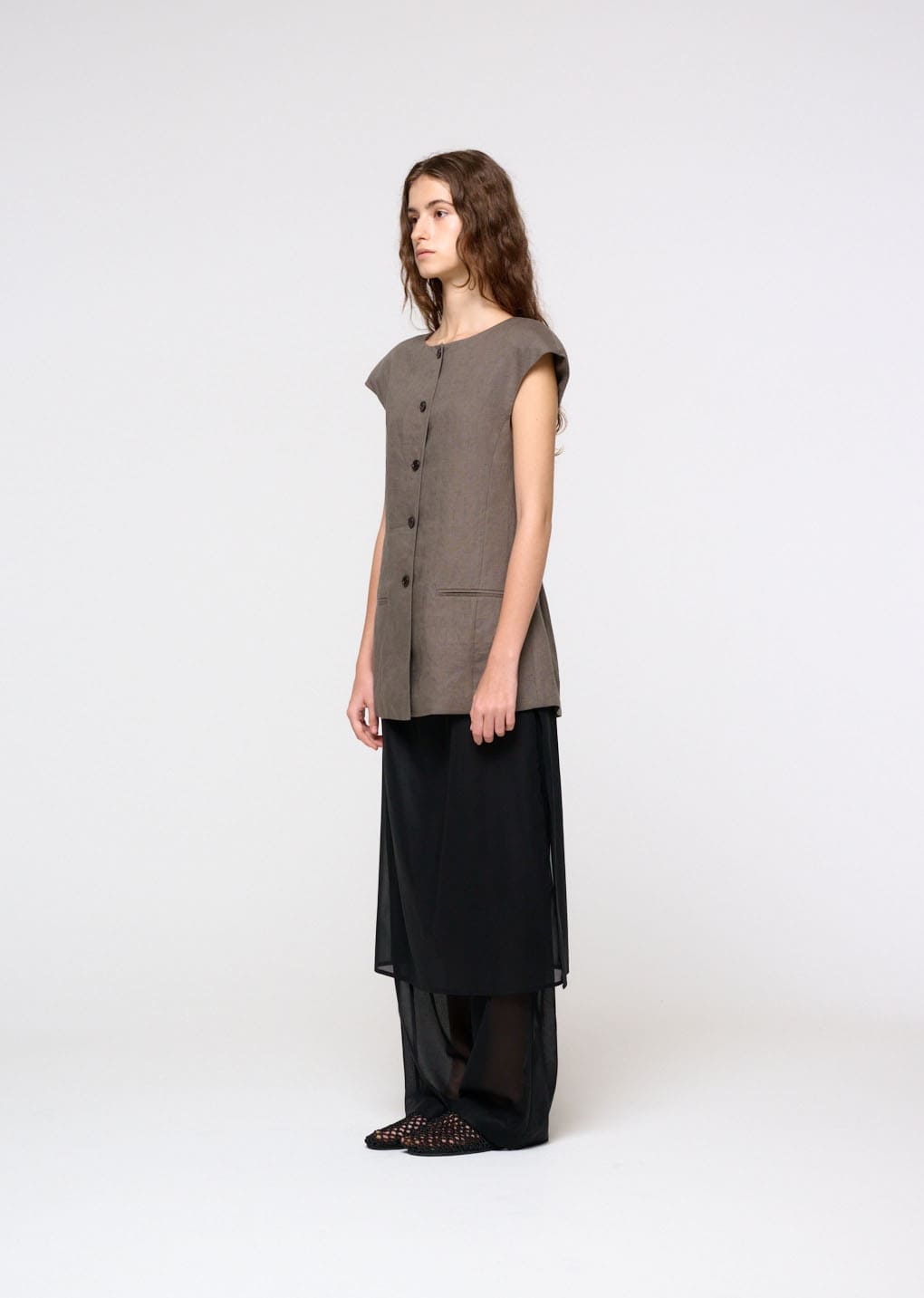 sheer layered pants, black