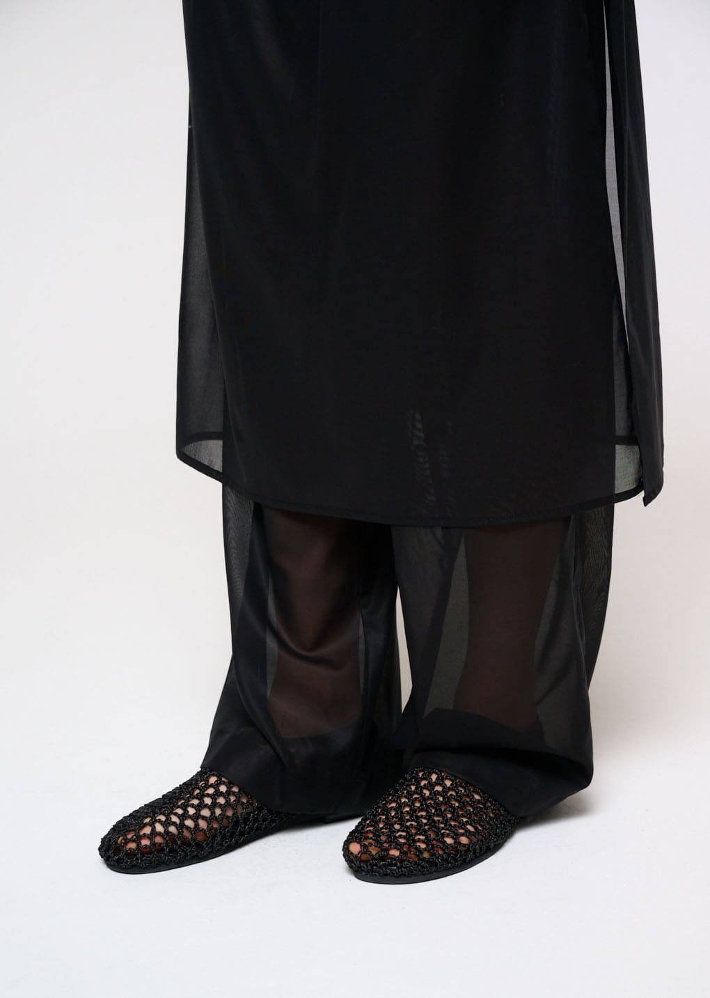 sheer layered pants, black