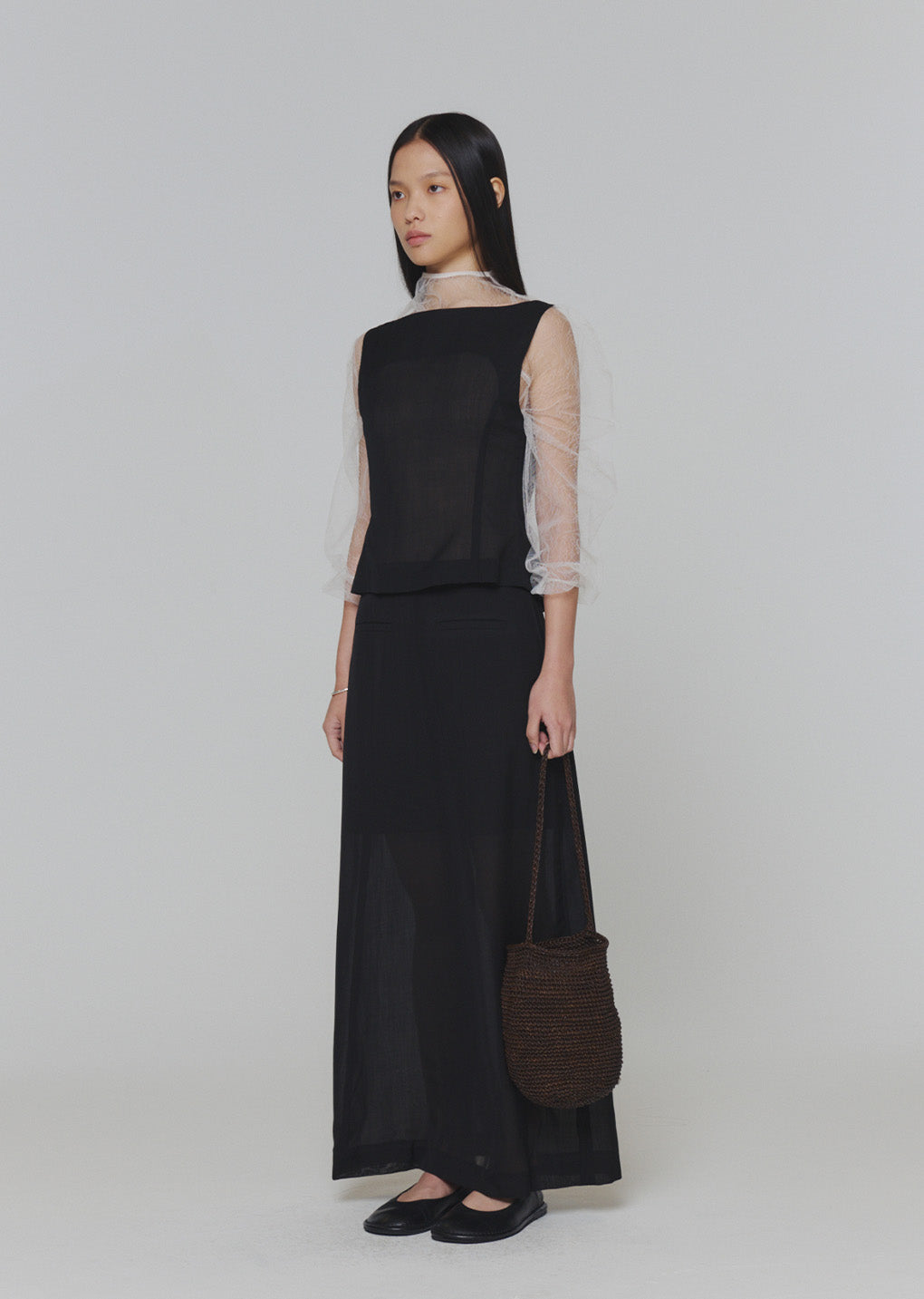 sheer maxi long skirt, black