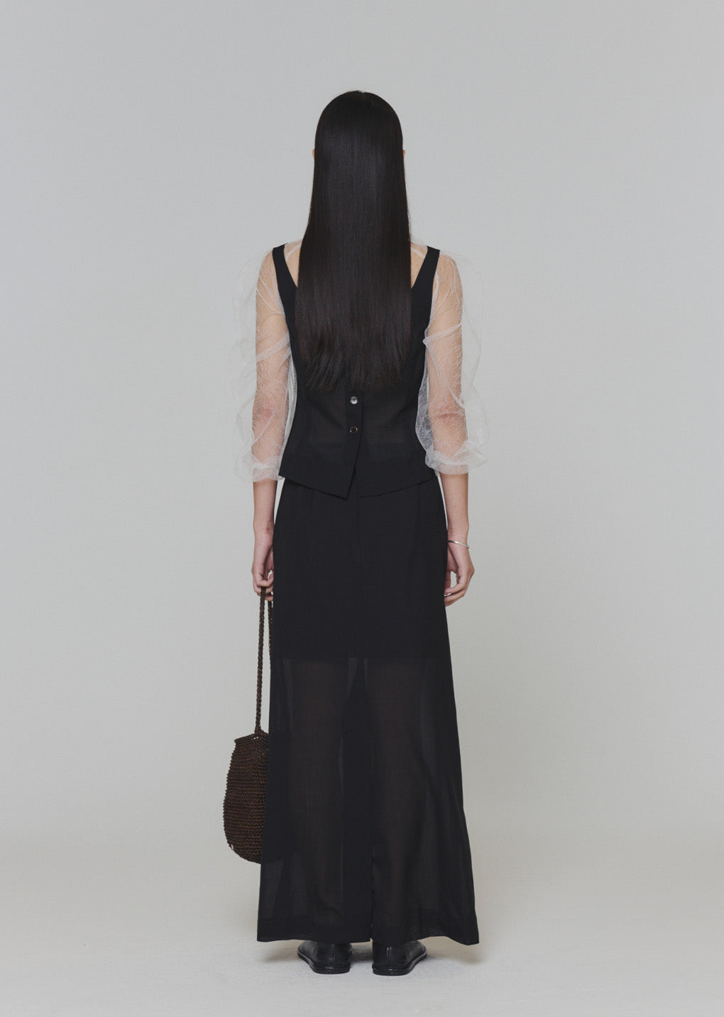 sheer maxi long skirt, black